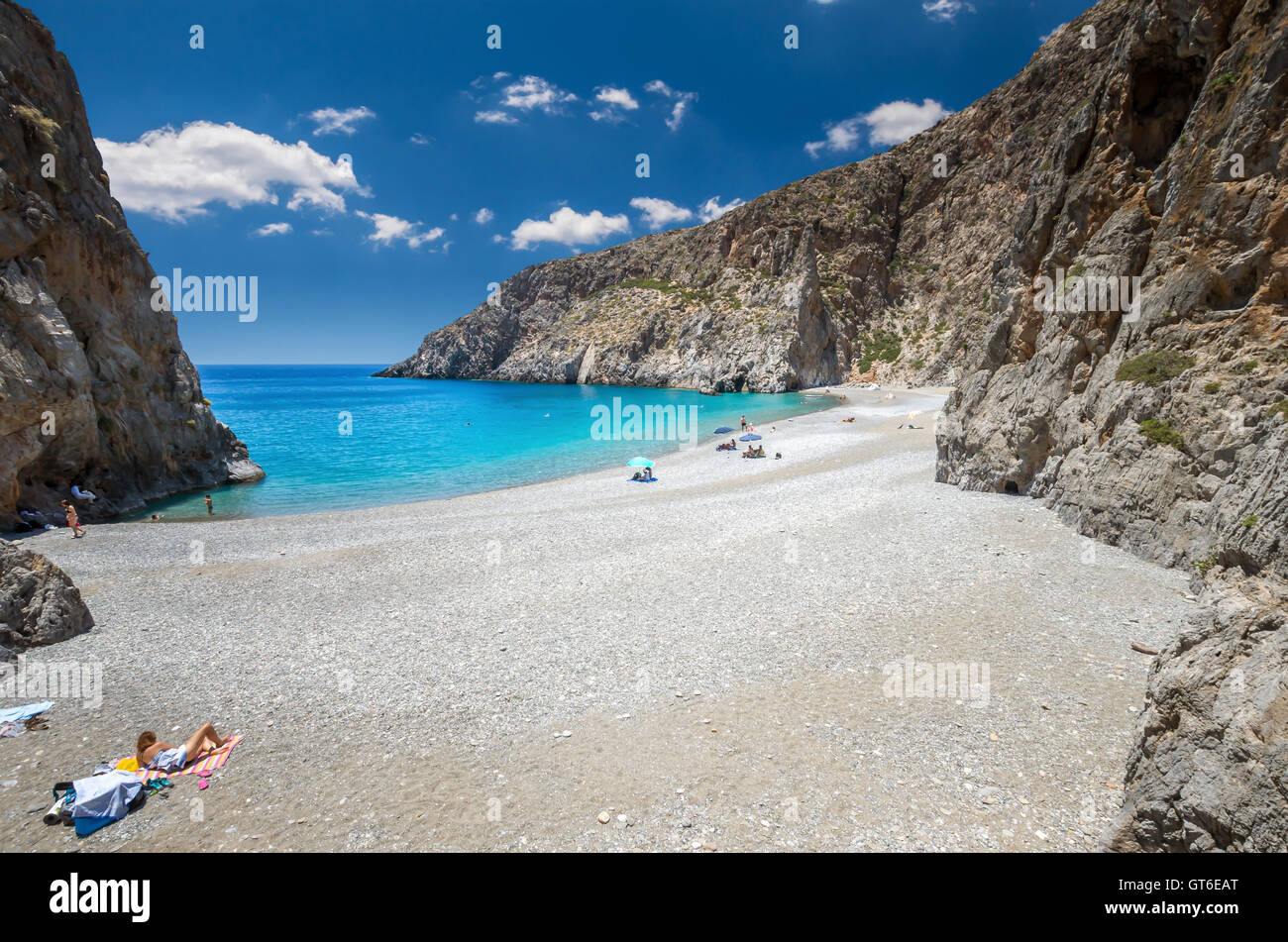 Agiofarago beach, Creta, Grecia. Agiofaraggo è una delle più belle spiagge di Creta. Esso è circondato da scogliere. Foto Stock