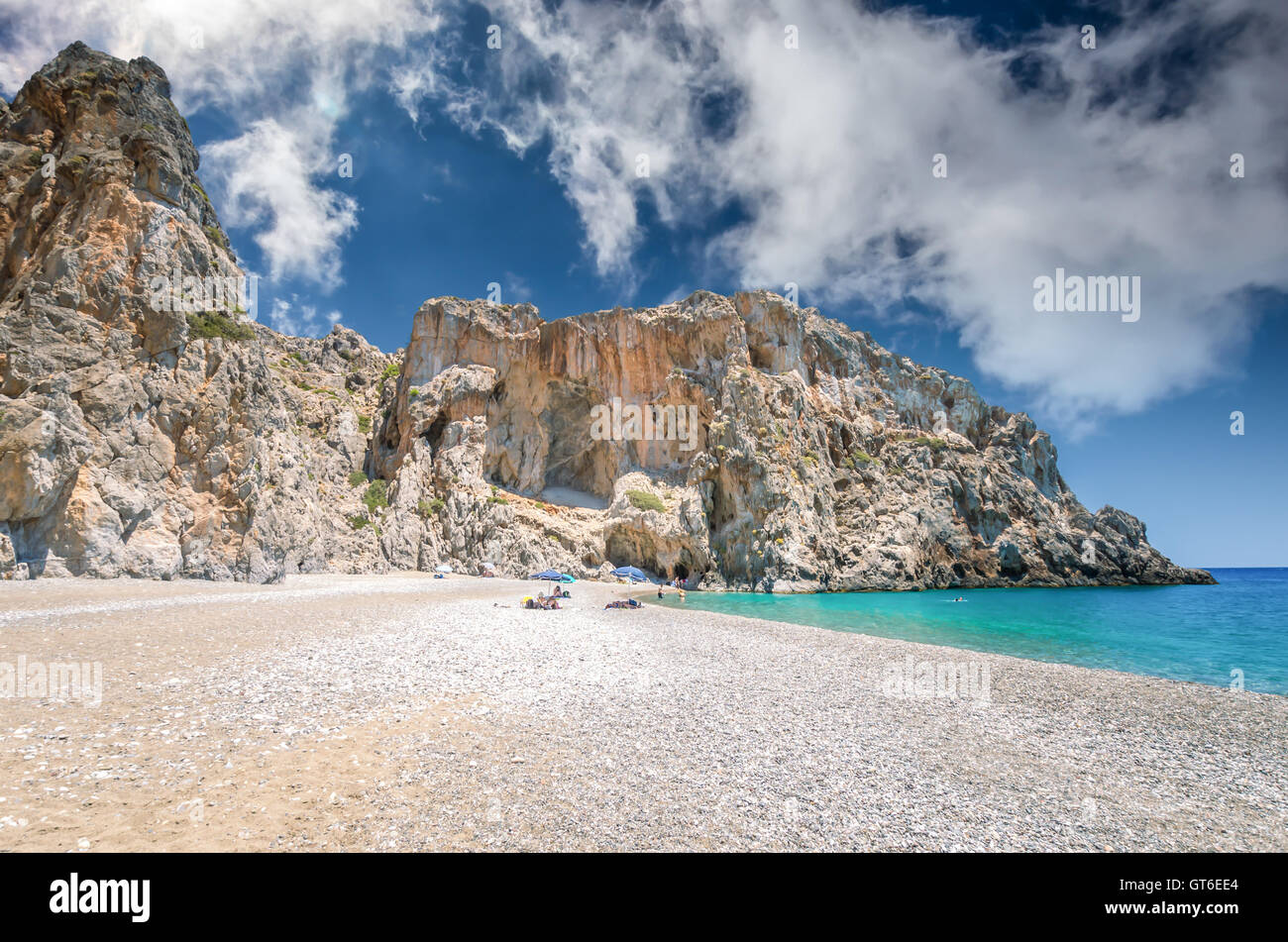 Agiofarago beach, Creta, Grecia. Agiofaraggo è una delle più belle spiagge di Creta. Esso è circondato da scogliere. Foto Stock