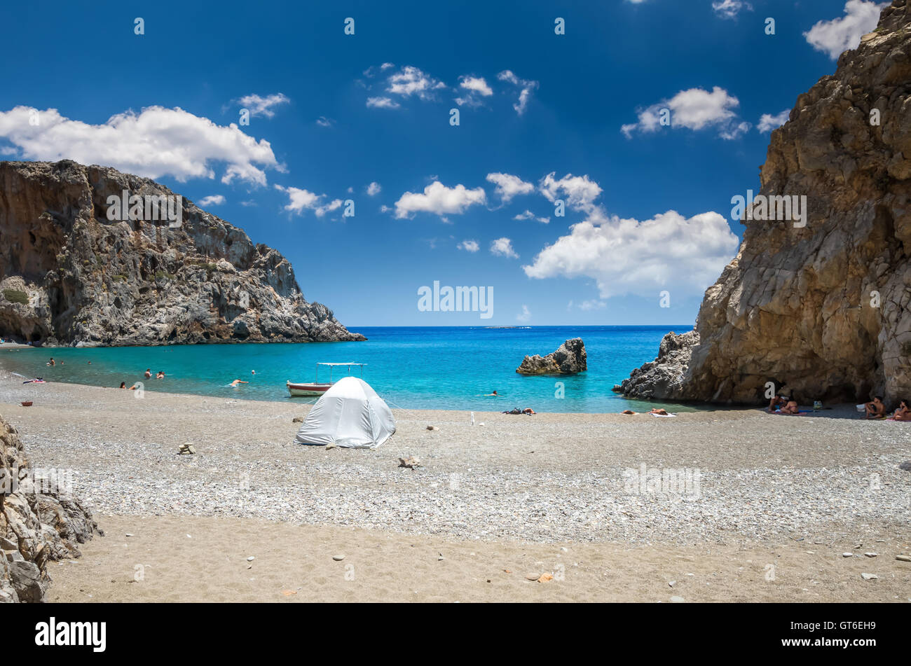 Agiofarago beach, Creta, Grecia. Agiofaraggo è una delle più belle spiagge di Creta. Esso è circondato da scogliere. Foto Stock