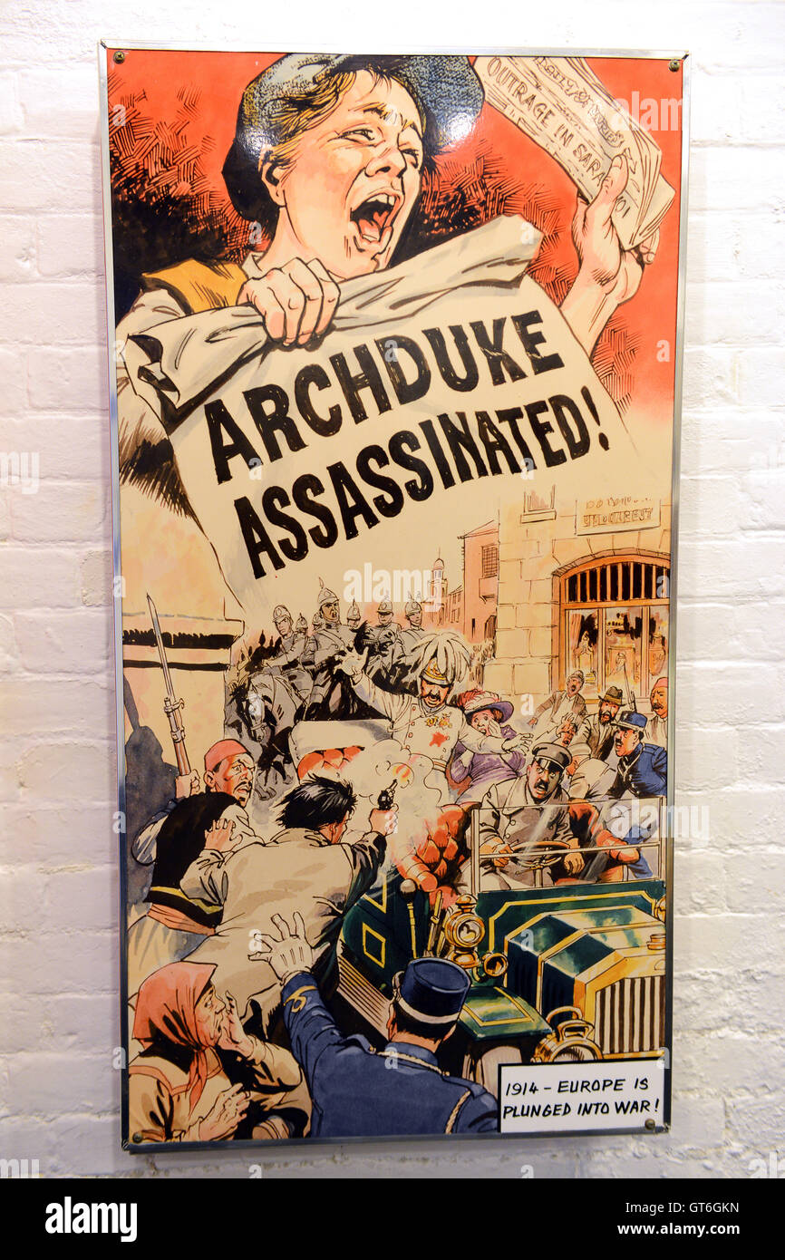 La Prima guerra mondiale 1 cartoon disegna schizzi poster di assassinio dell arciduca Franz Ferdinand Foto Stock