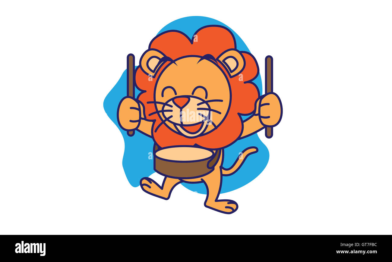 Lion suonare il tamburo del vettore Foto Stock