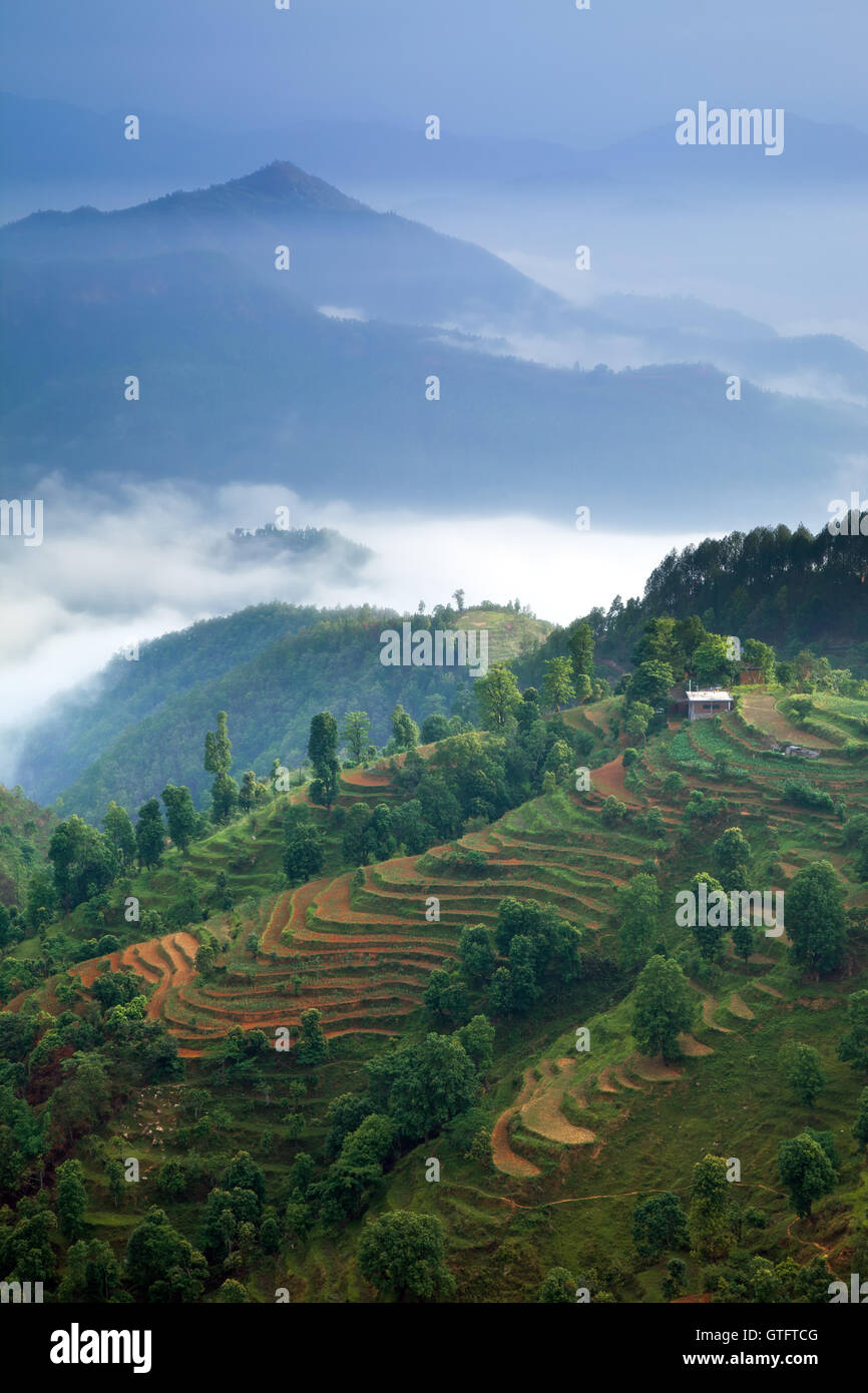 Vista da Bandipur all'alba Foto Stock