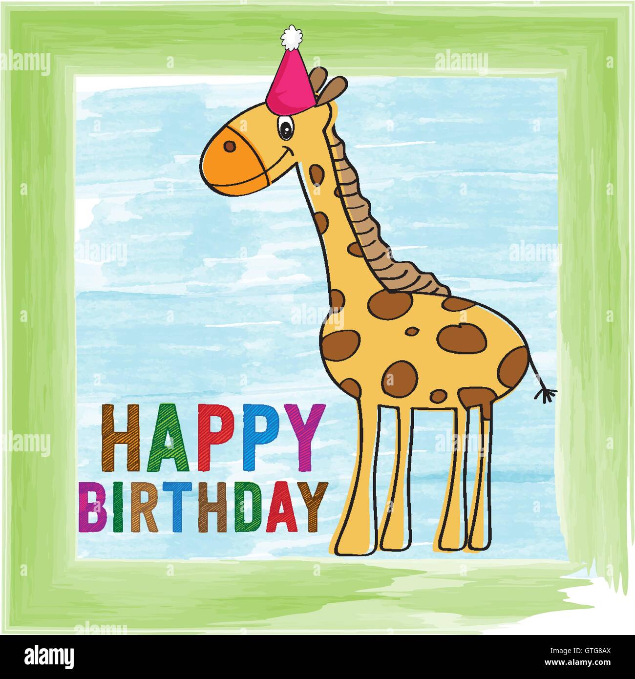 Infantile biglietto di auguri di compleanno con la giraffa, formato vettoriale Illustrazione Vettoriale