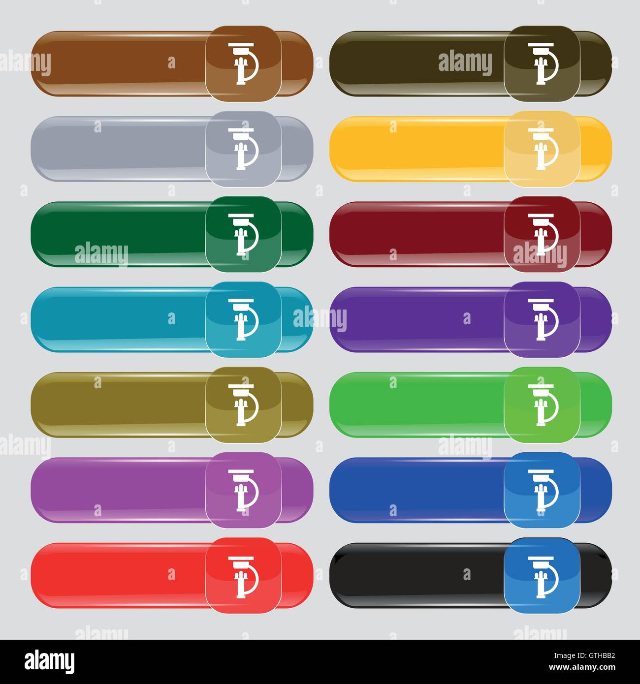 Icona di microscopio segno. Set da quattordici multi-colore pulsanti di vetro con posto per il testo. Vettore Illustrazione Vettoriale