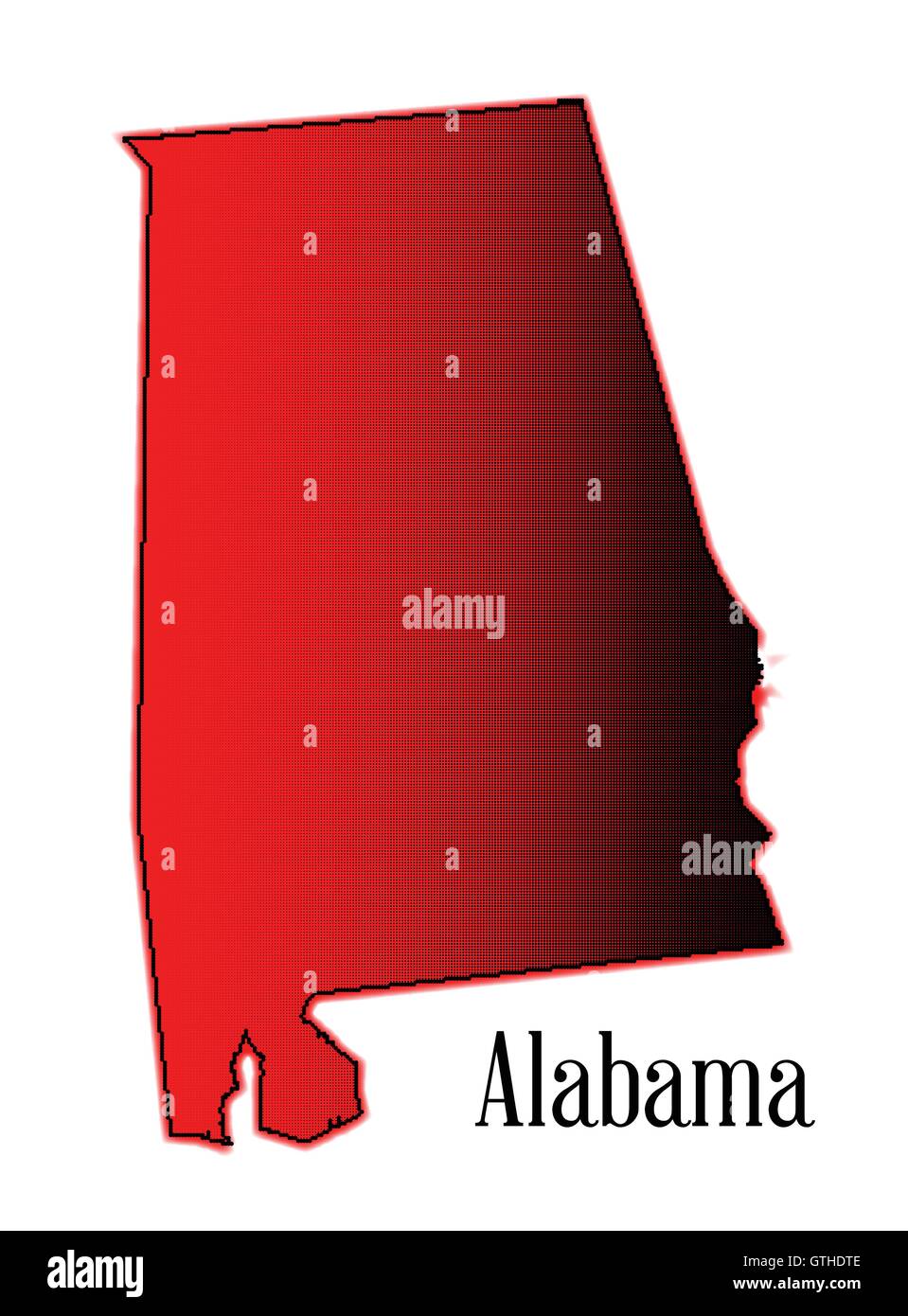 Mappa di stato profilo di Alabama a mezzitoni su uno sfondo bianco Illustrazione Vettoriale