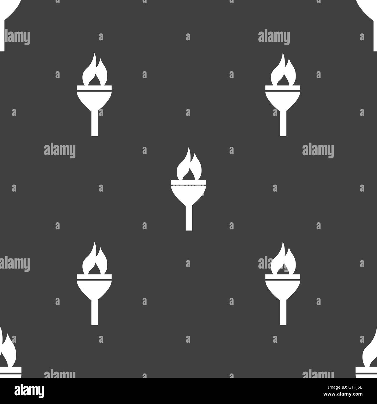 Icona della torcia segno. Seamless pattern su uno sfondo grigio. Vettore Illustrazione Vettoriale