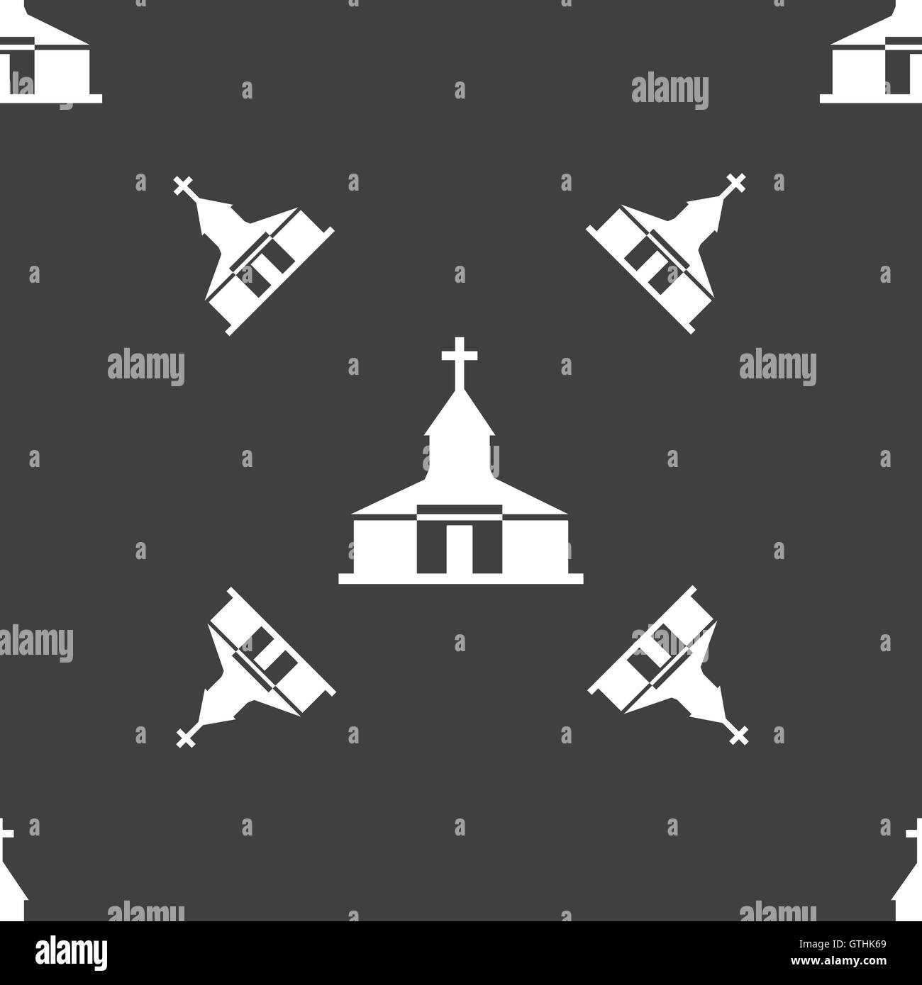 Icona della Chiesa segno. Seamless pattern su uno sfondo grigio. Vettore Illustrazione Vettoriale