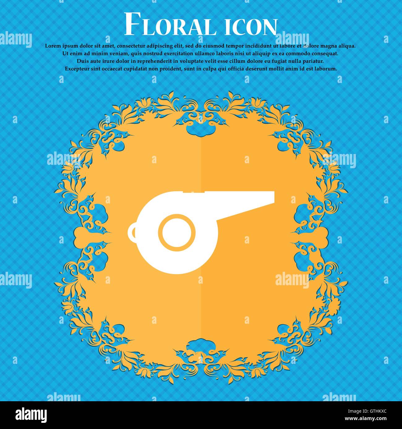 Whistle icona icona. Floral design piatto su un blu sfondo astratto con posto per il vostro testo. Vettore Illustrazione Vettoriale