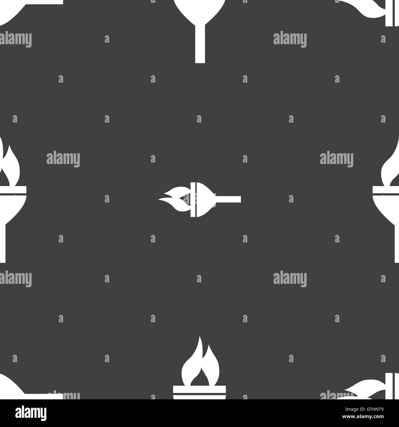 Icona della torcia segno. Seamless pattern su uno sfondo grigio. Vettore Illustrazione Vettoriale