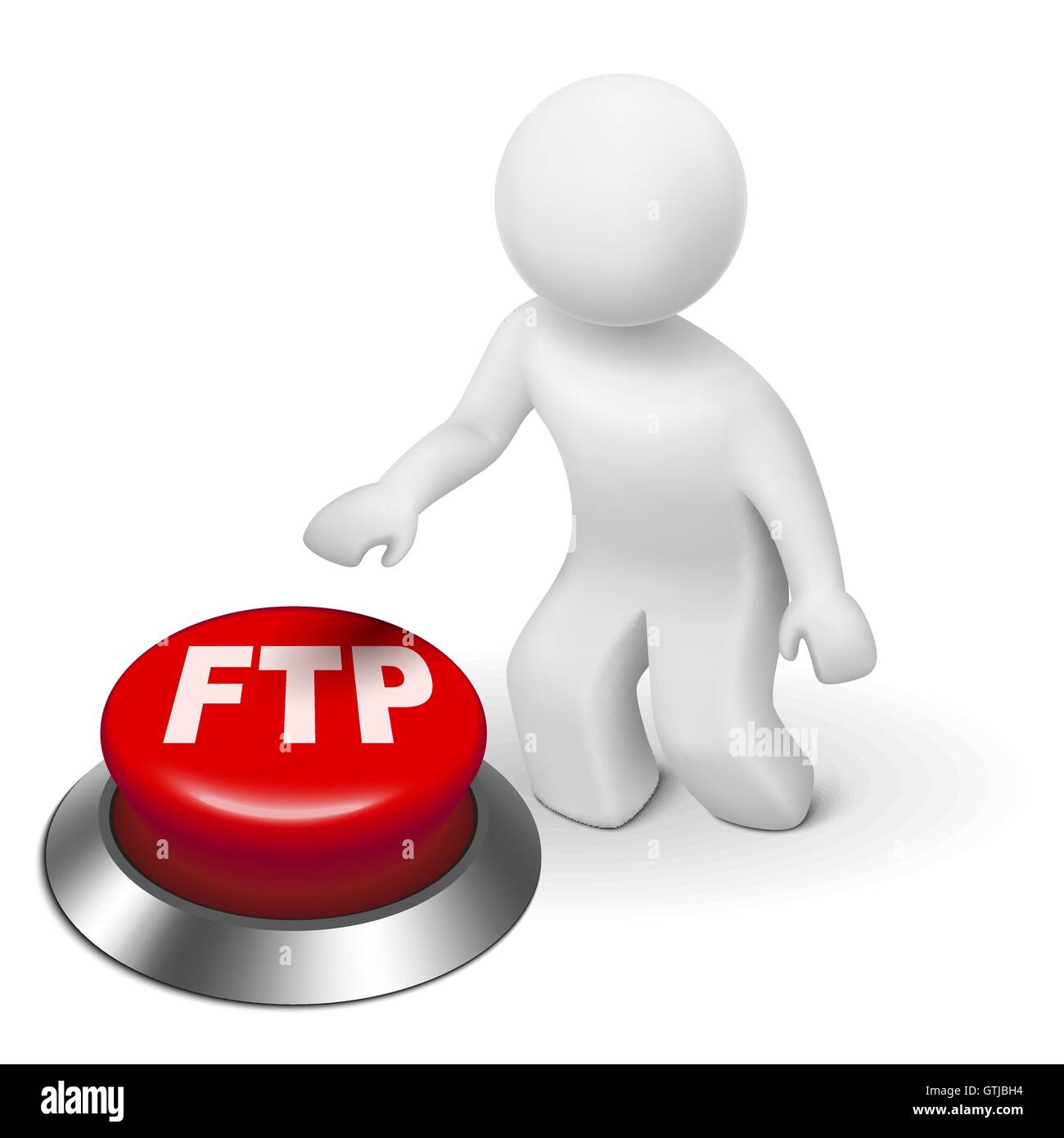 3d'uomo con FTP ( File Transfer Protocol ) Pulsante isolato sfondo bianco Illustrazione Vettoriale