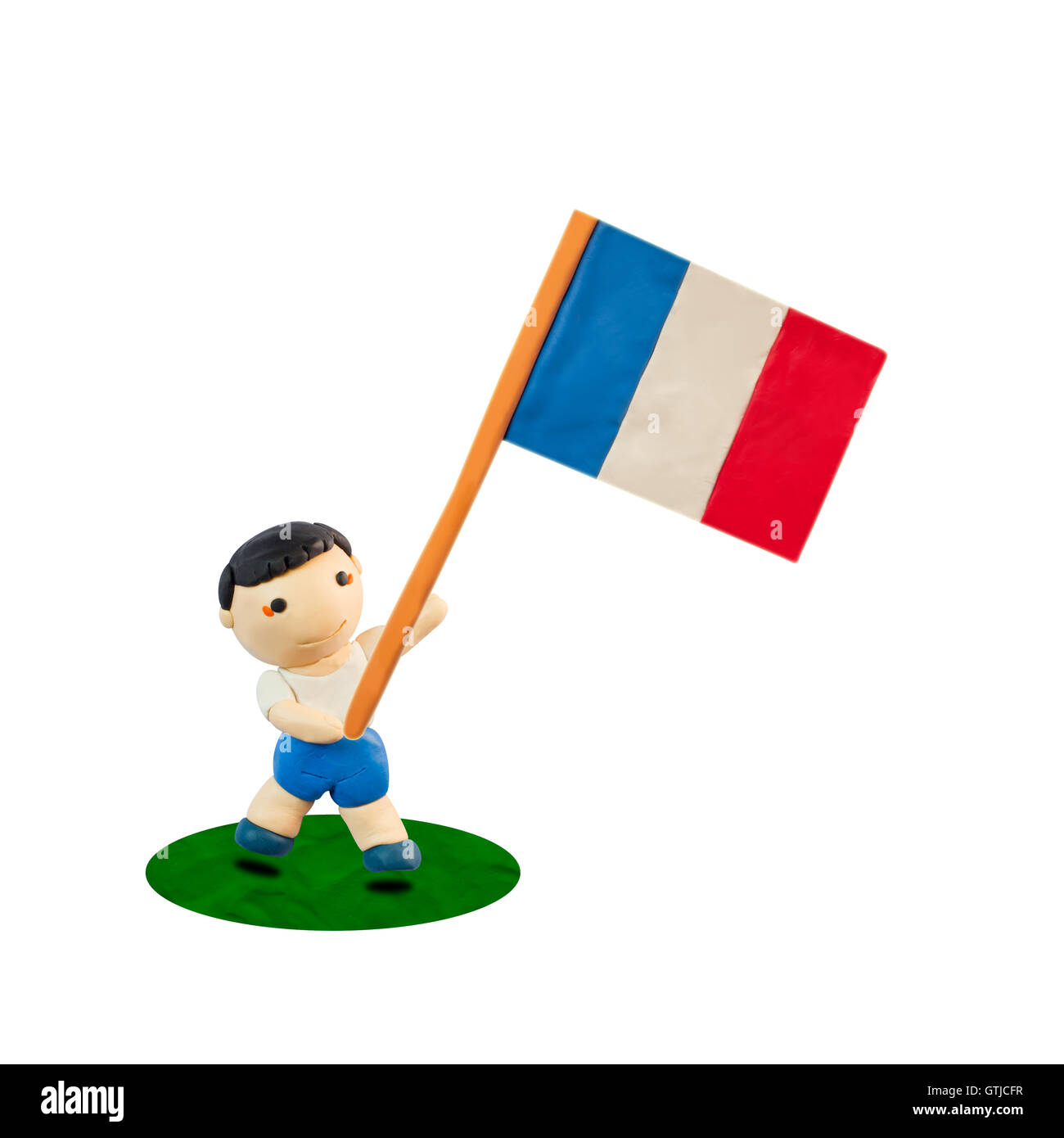 Bambino a calcio con la bandiera della Francia Foto Stock