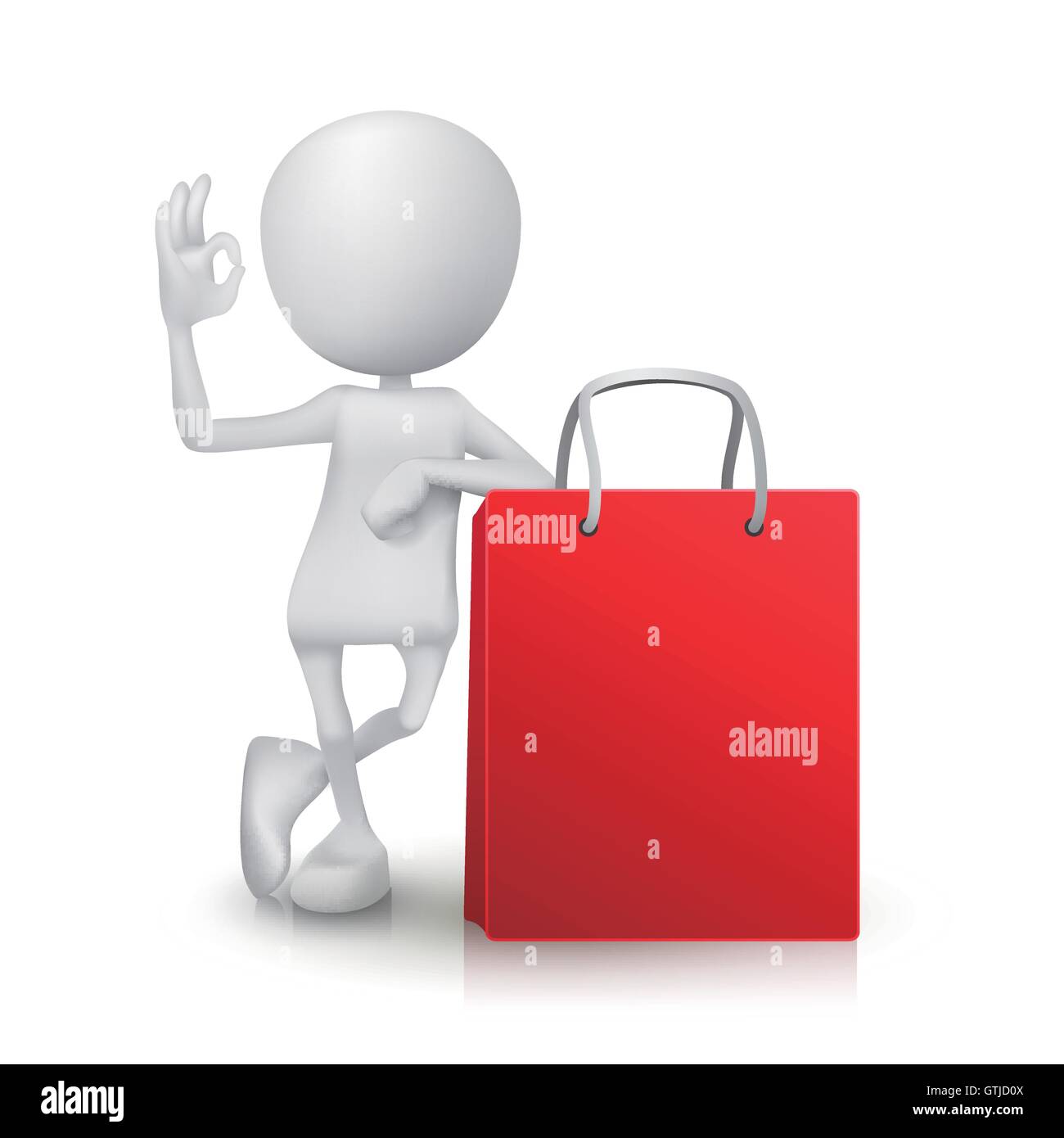 3d uomo che illustra bene la mano segno con la borsa per la spesa Illustrazione Vettoriale