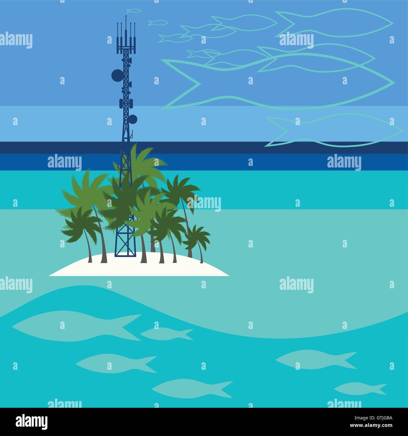 Torre mobile trasmette i sogni di pesci dalle Maldive Illustrazione Vettoriale
