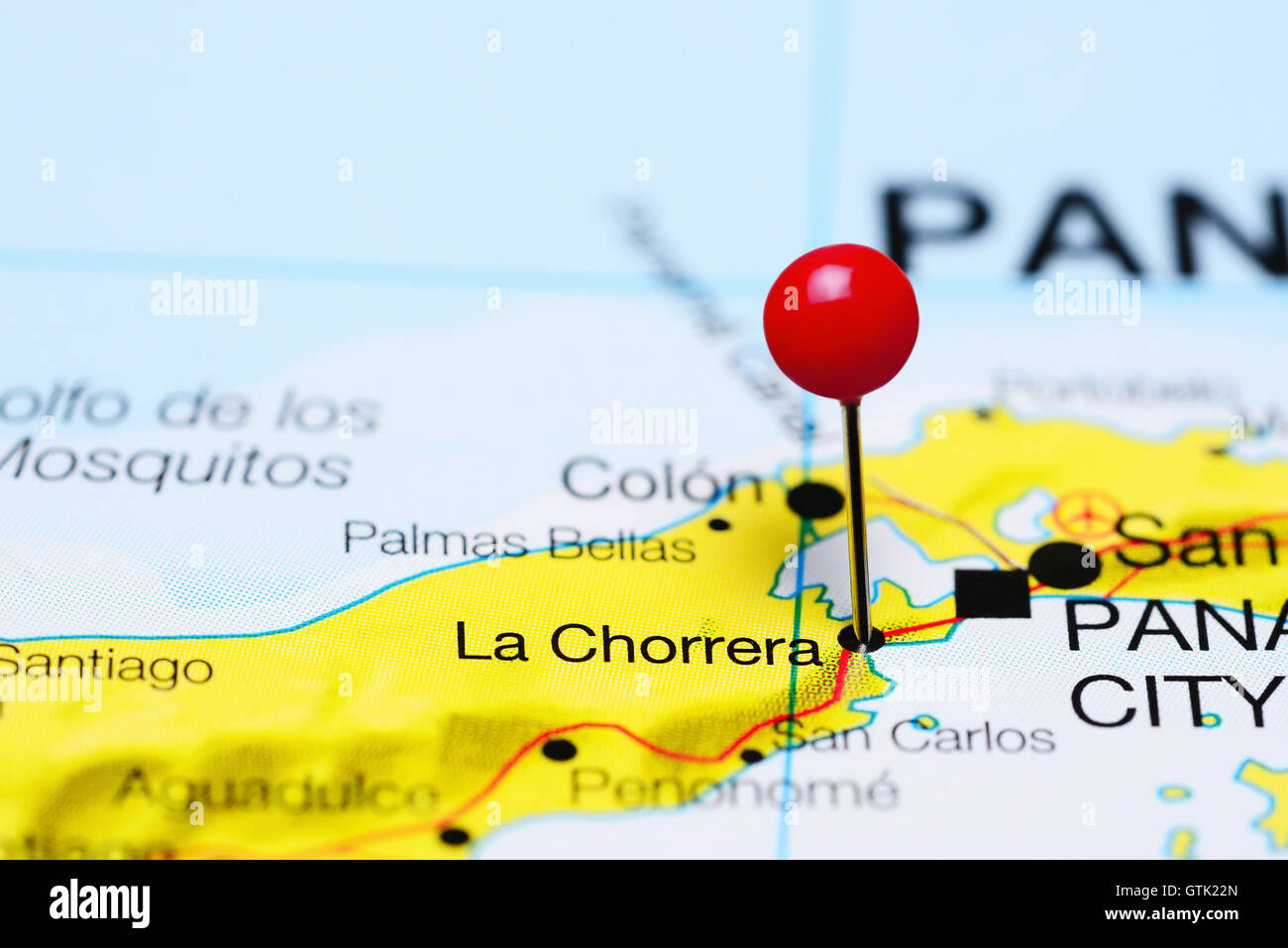 La Chorrera imperniata su una mappa di Panama Foto Stock