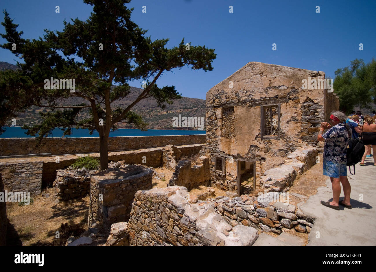 Spinalonga lebbroso, isola di Creta. Al largo della città di Elounda, Grecia Foto Stock