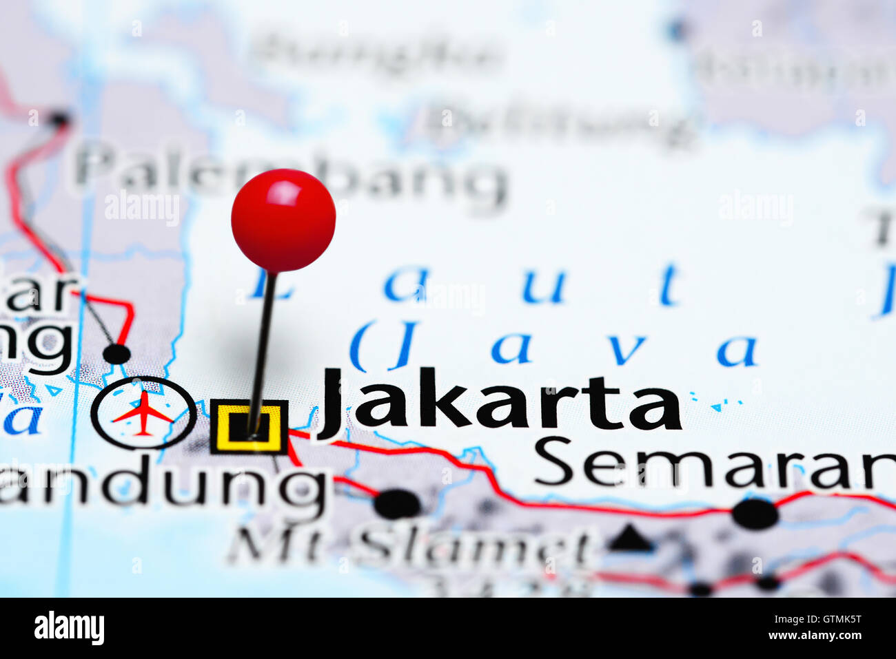 Jakarta imperniata su una mappa di Indonesia Foto Stock