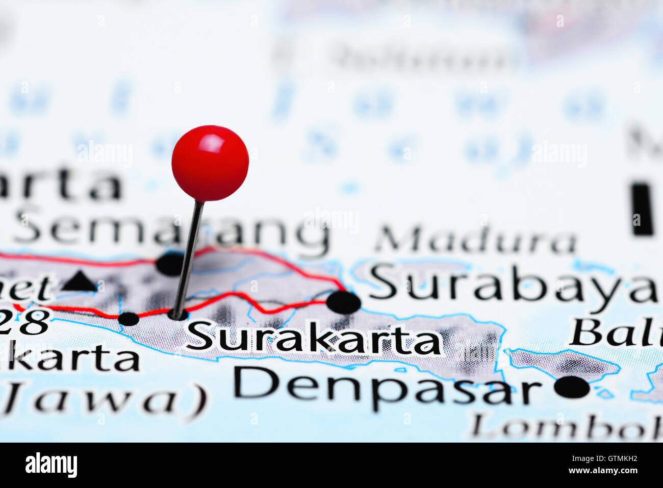 Surakarta imperniata su una mappa di Indonesia Foto Stock