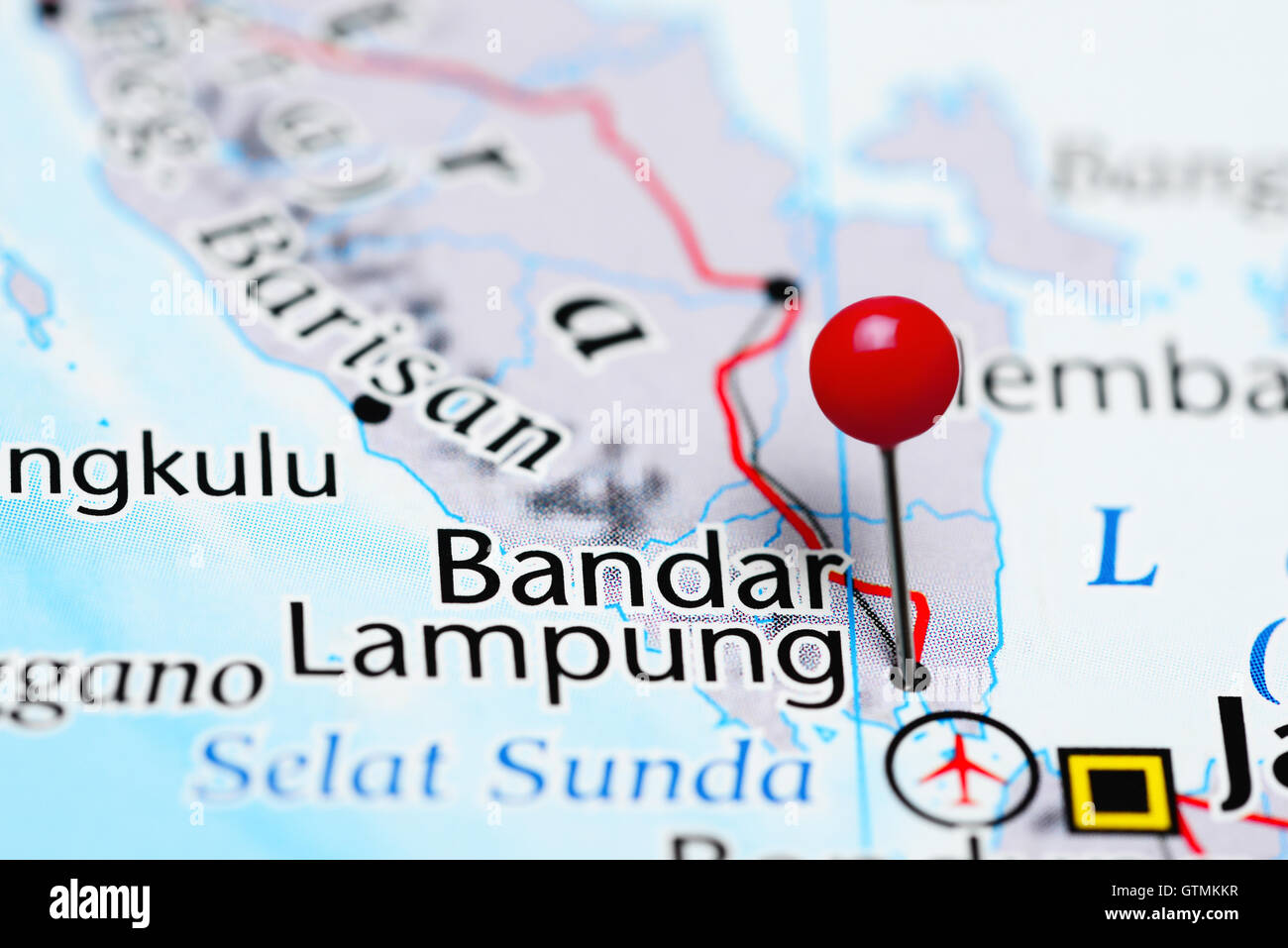 Bandar Lampung imperniata su una mappa di Indonesia Foto Stock