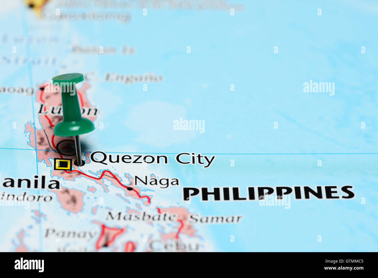 Quezon City imperniata su una mappa delle Filippine Foto Stock