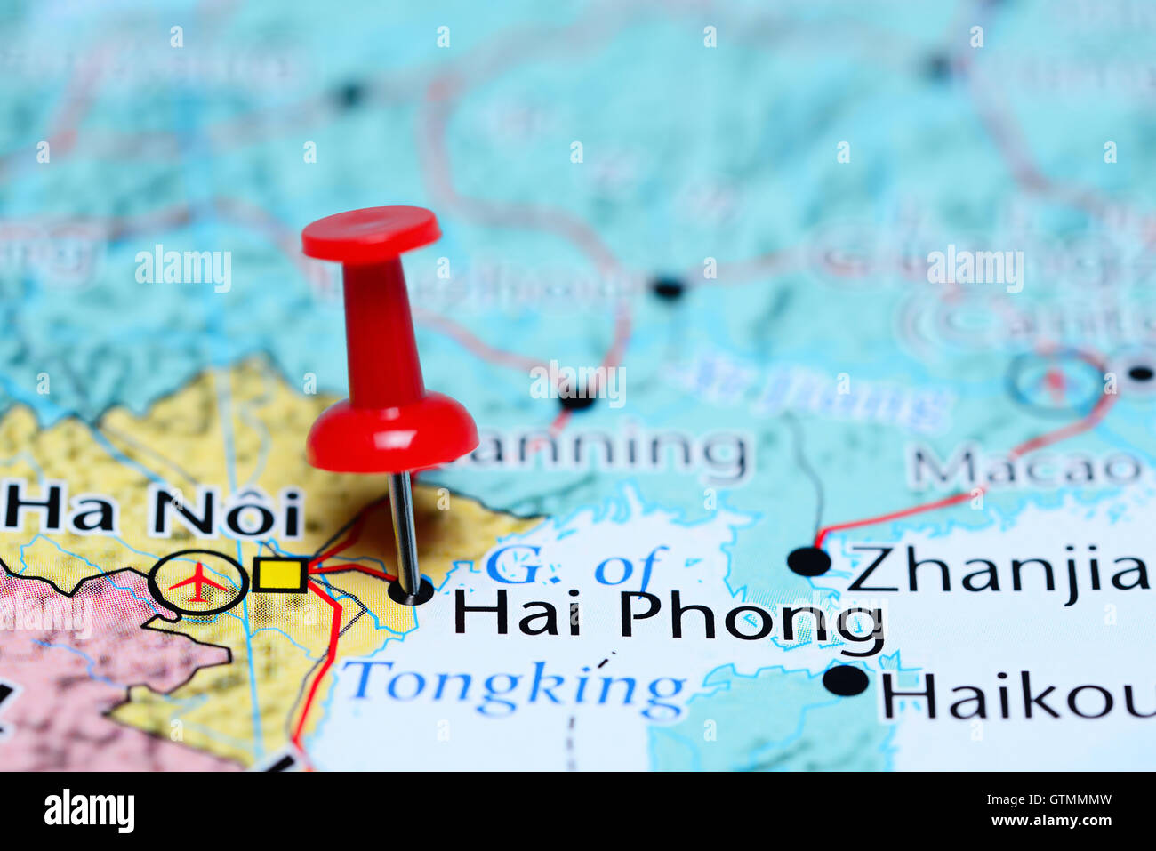 Hai Phong imperniata su una mappa del Vietnam Foto Stock