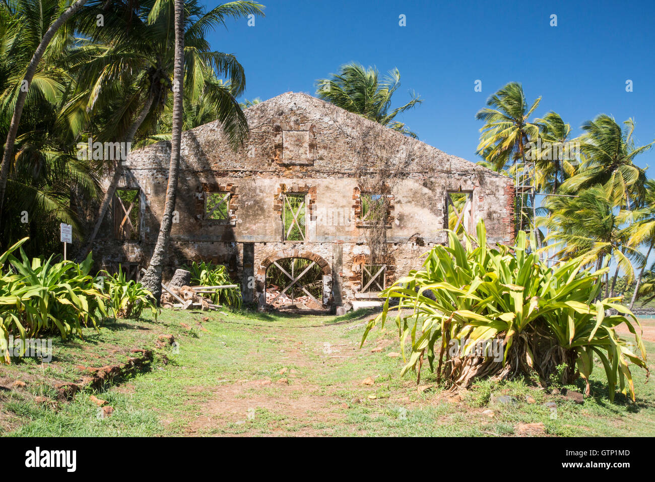 Vista dell'edificio sulla isola di diavoli, Guiana francese Foto Stock