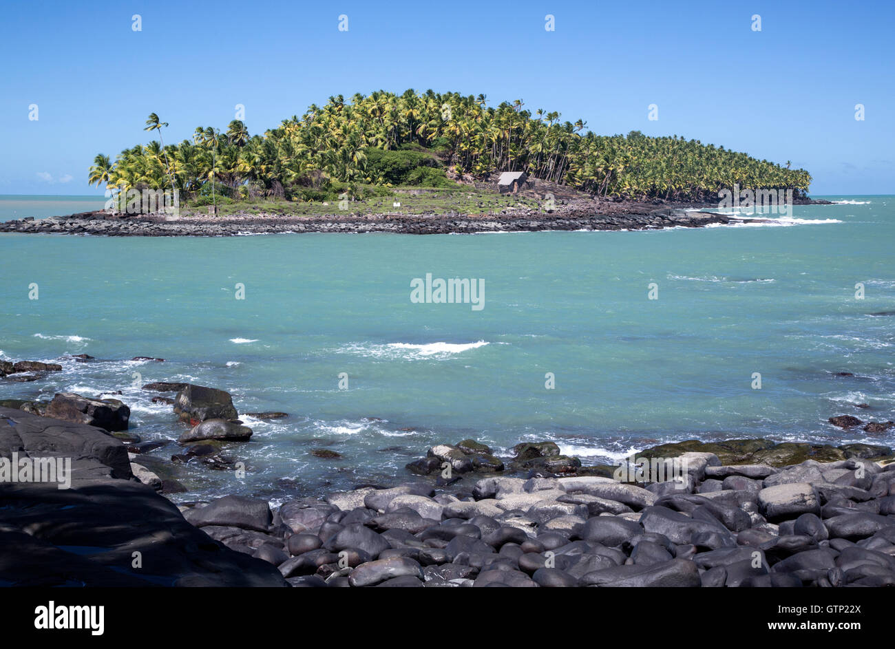 Vista dei diavoli isola da Isle Royale, Guiana francese Foto Stock