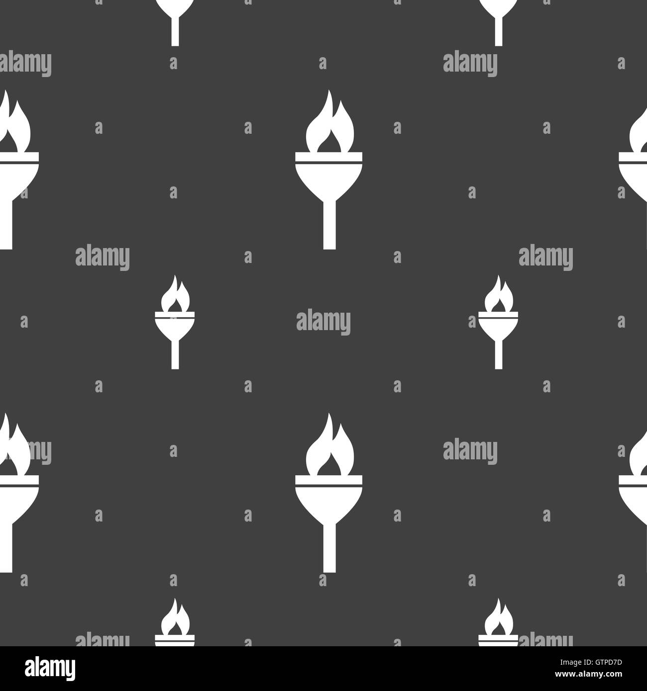 Icona della torcia segno. Seamless pattern su uno sfondo grigio. Vettore Illustrazione Vettoriale