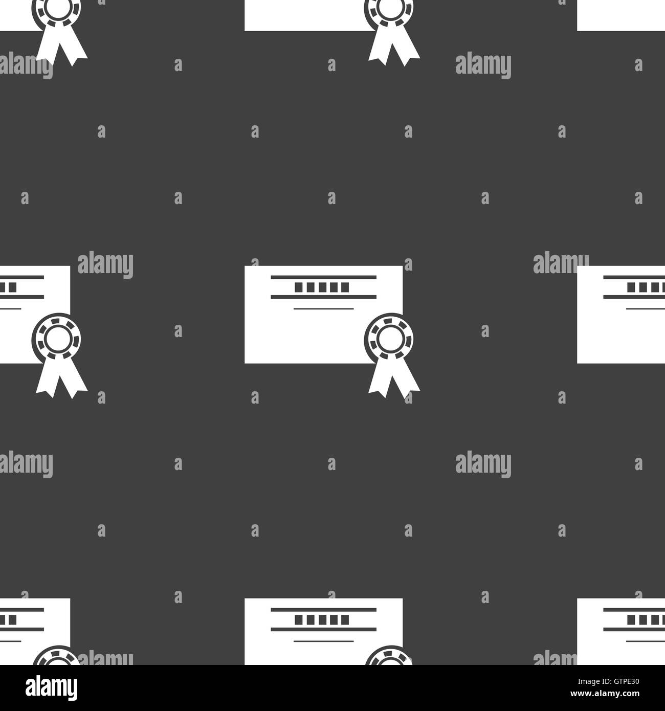 Icona del certificato di firma. Seamless pattern su uno sfondo grigio. Vettore Illustrazione Vettoriale