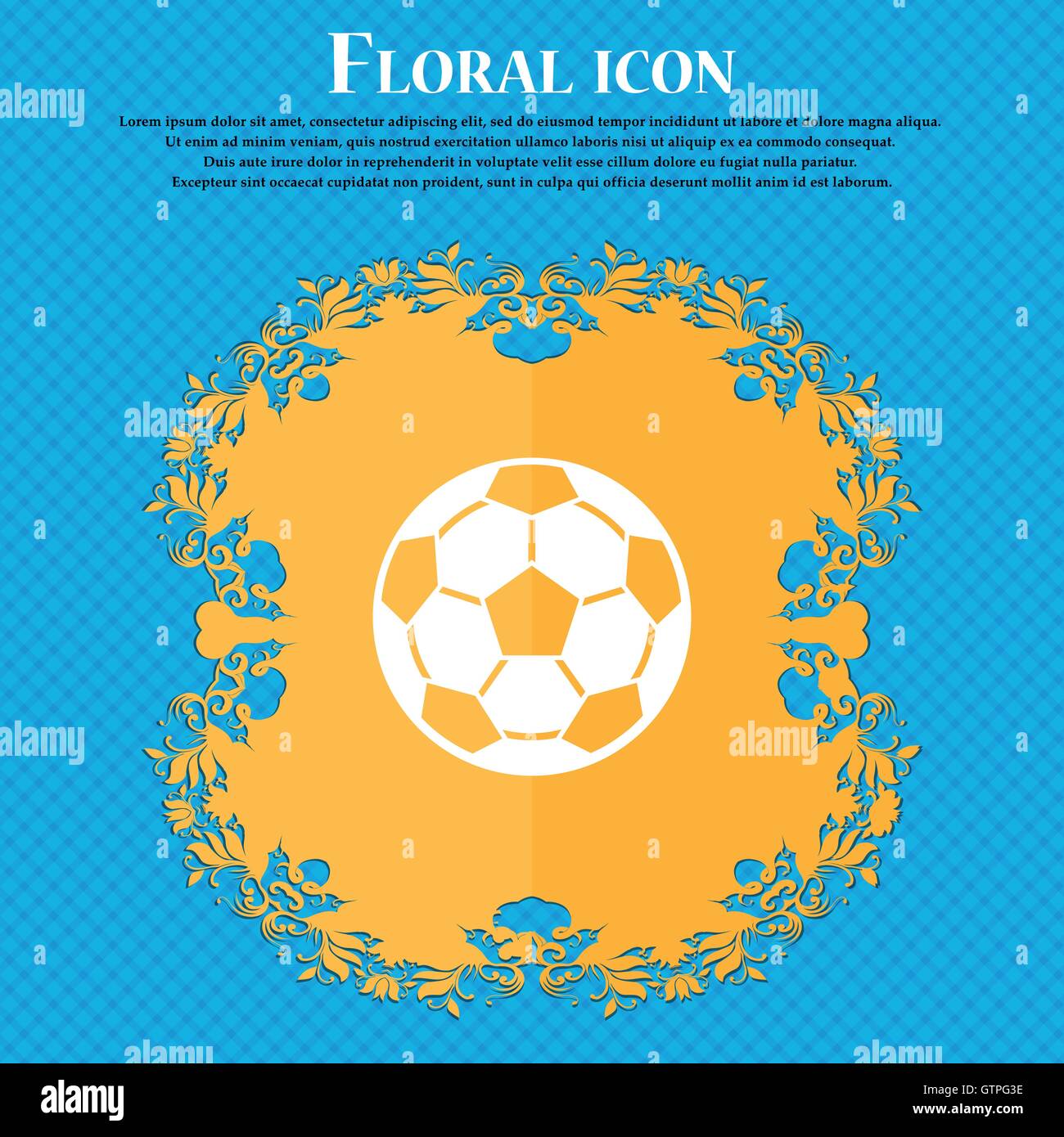 Football Icona icona. Floral design piatto su un blu sfondo astratto con posto per il vostro testo. Vettore Illustrazione Vettoriale