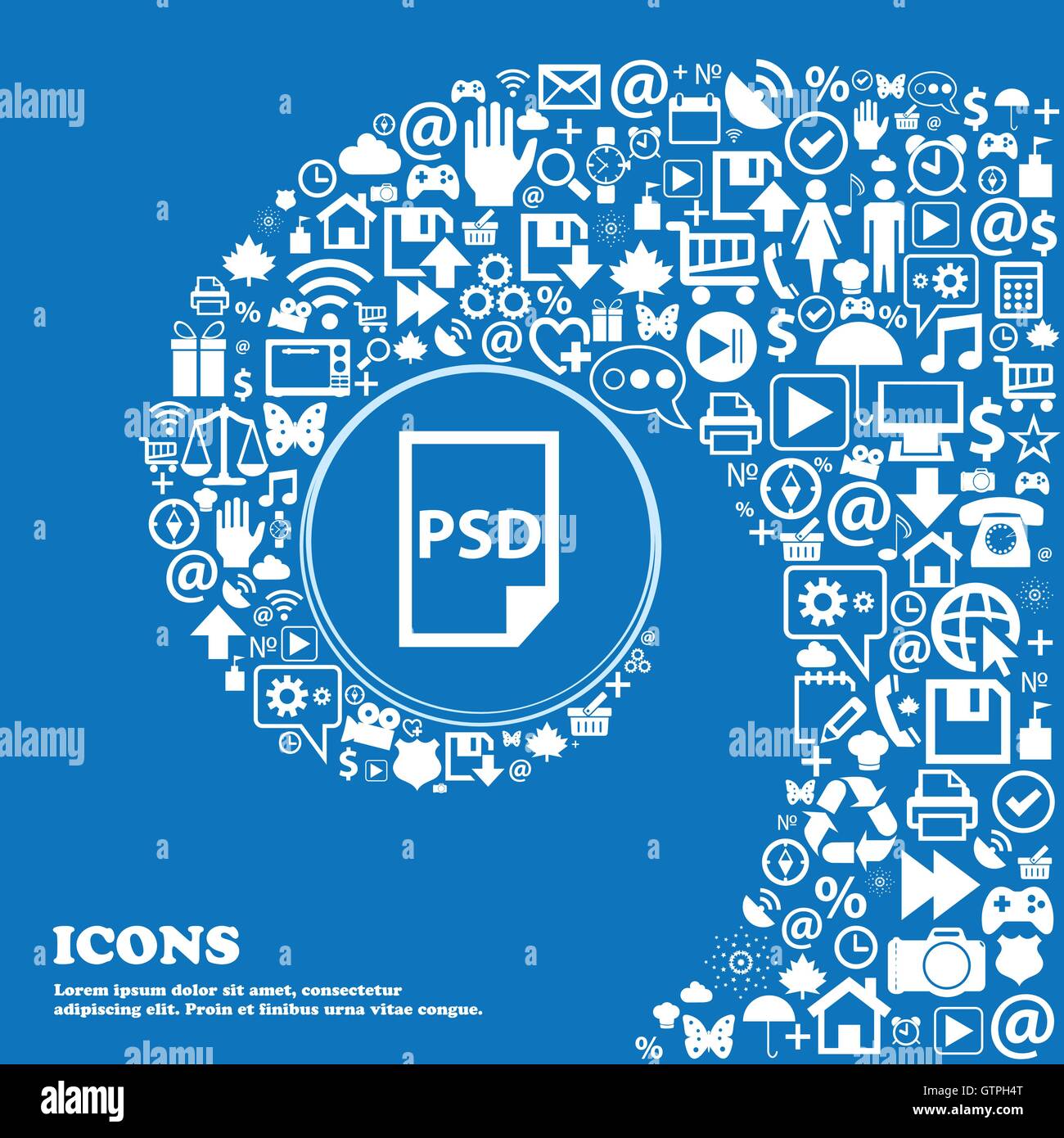 Icona PSD . Bella serie di belle icone spirale intrecciata nel centro di una grande icona. Vettore Illustrazione Vettoriale