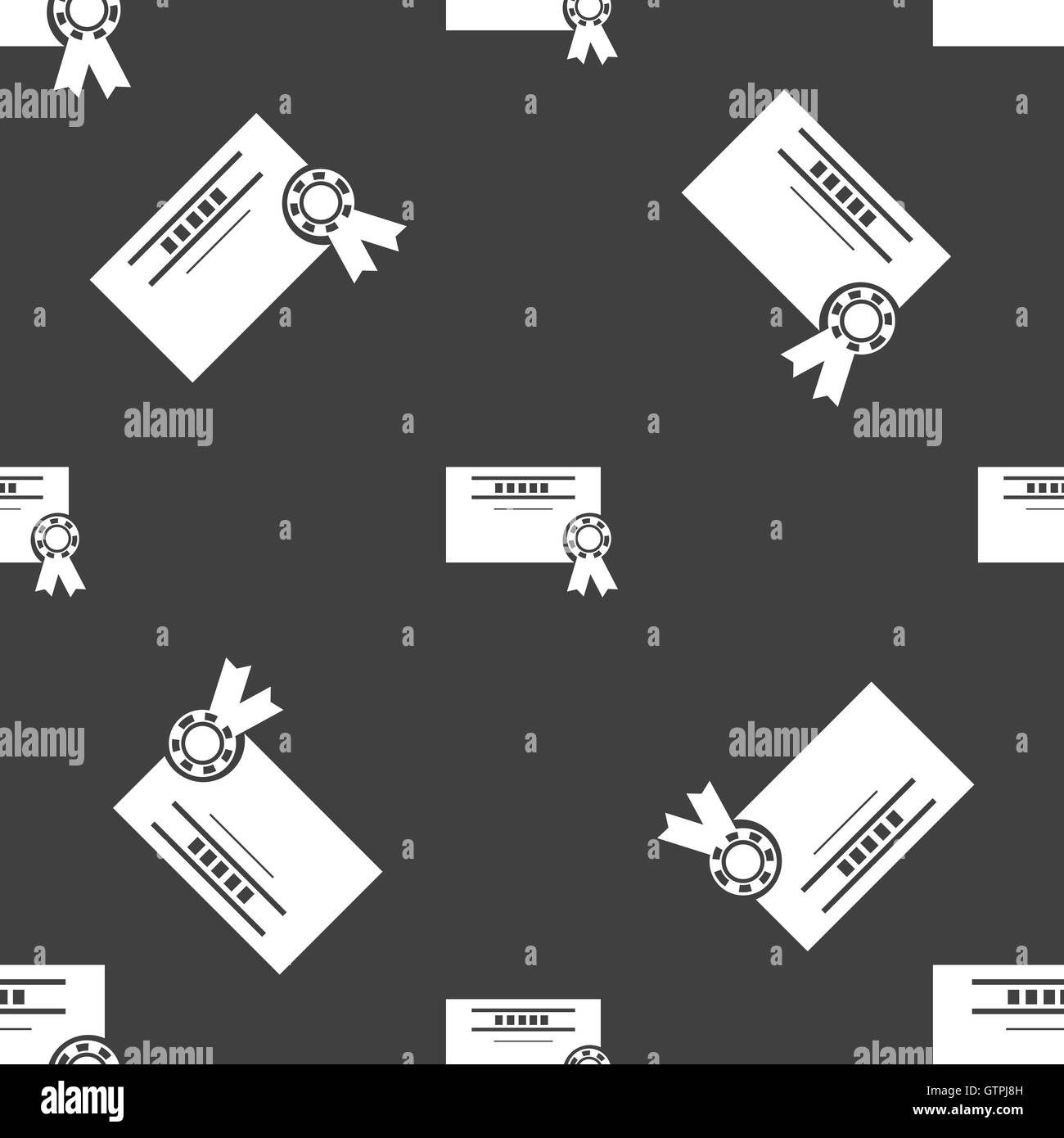 Icona del certificato di firma. Seamless pattern su uno sfondo grigio. Vettore Illustrazione Vettoriale