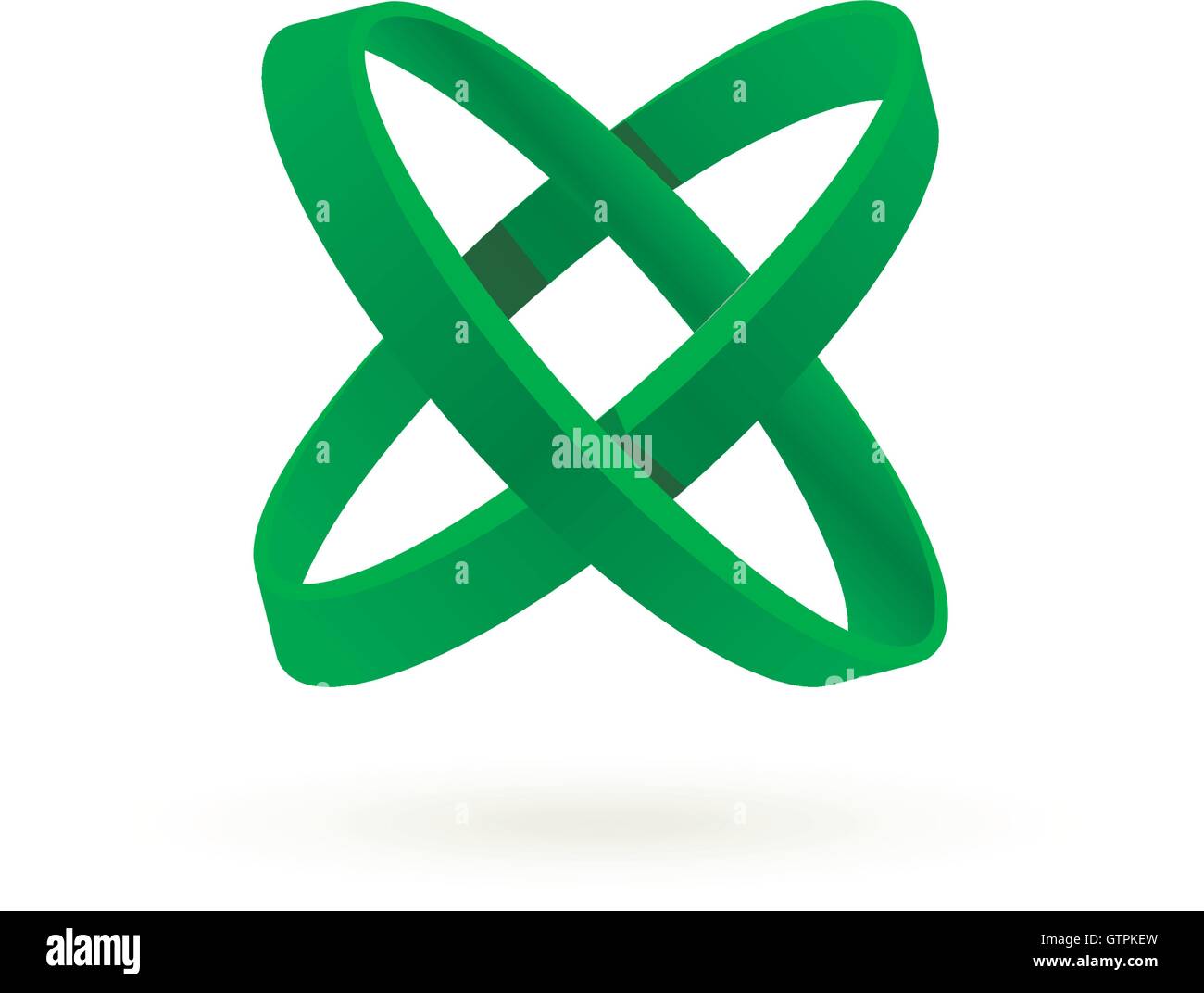 Isolato di colore verde croce logo vettoriale. Cerchi astratti sullo sfondo bianco. Elemento geometrico. Lettera X. Illustrazione Vettoriale