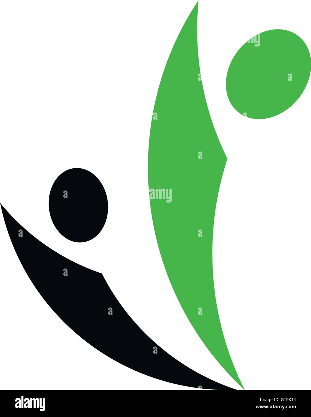 Abstract isolata verde e nero di persone logo vettoriale. Sagoma umana logotipo. Minimalista illustrazione della comunità. Rete sociale Illustrazione Vettoriale