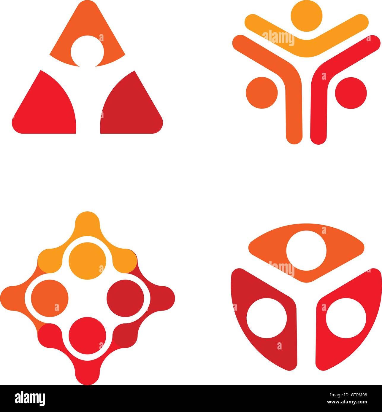 Isolate il bianco e il rosso il colore decorativo logo vettoriale set. Insolita sagoma umana logotipi collezione. Figure geometriche icone. Illustrazione Vettoriale