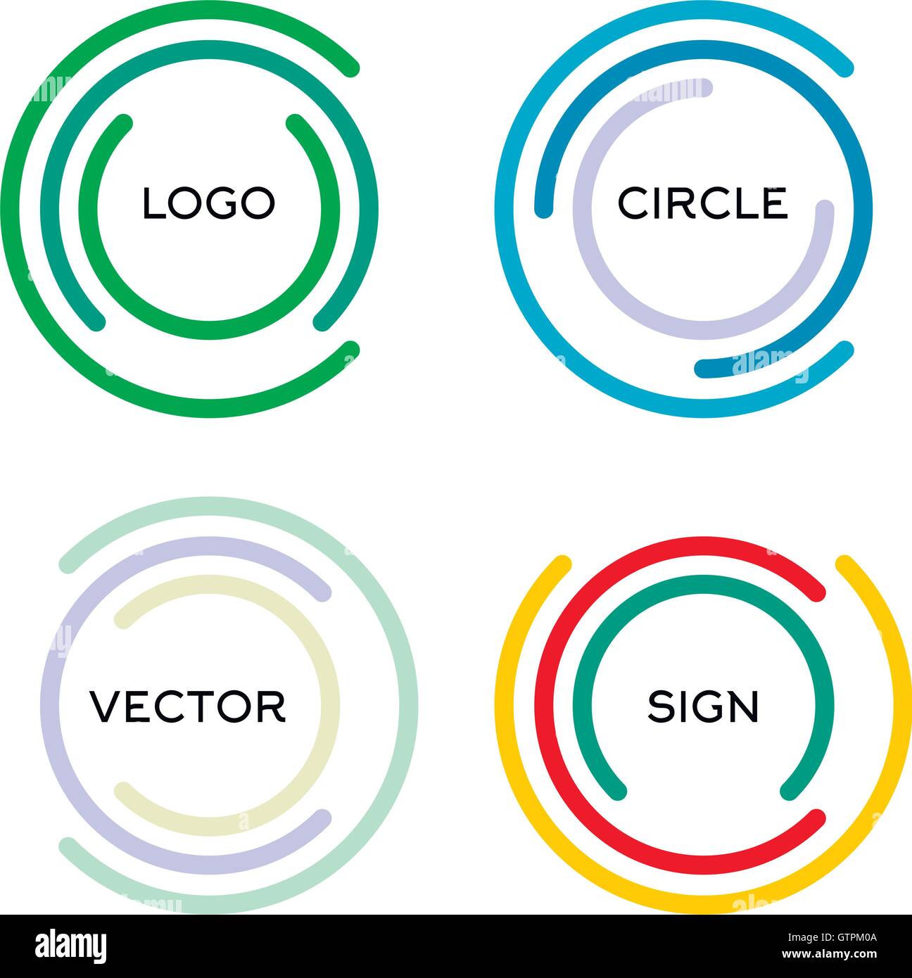 Abstract isolato round logo vettoriale set. Contorno circolare logo colorato gruppo. Illustrazione Vettoriale