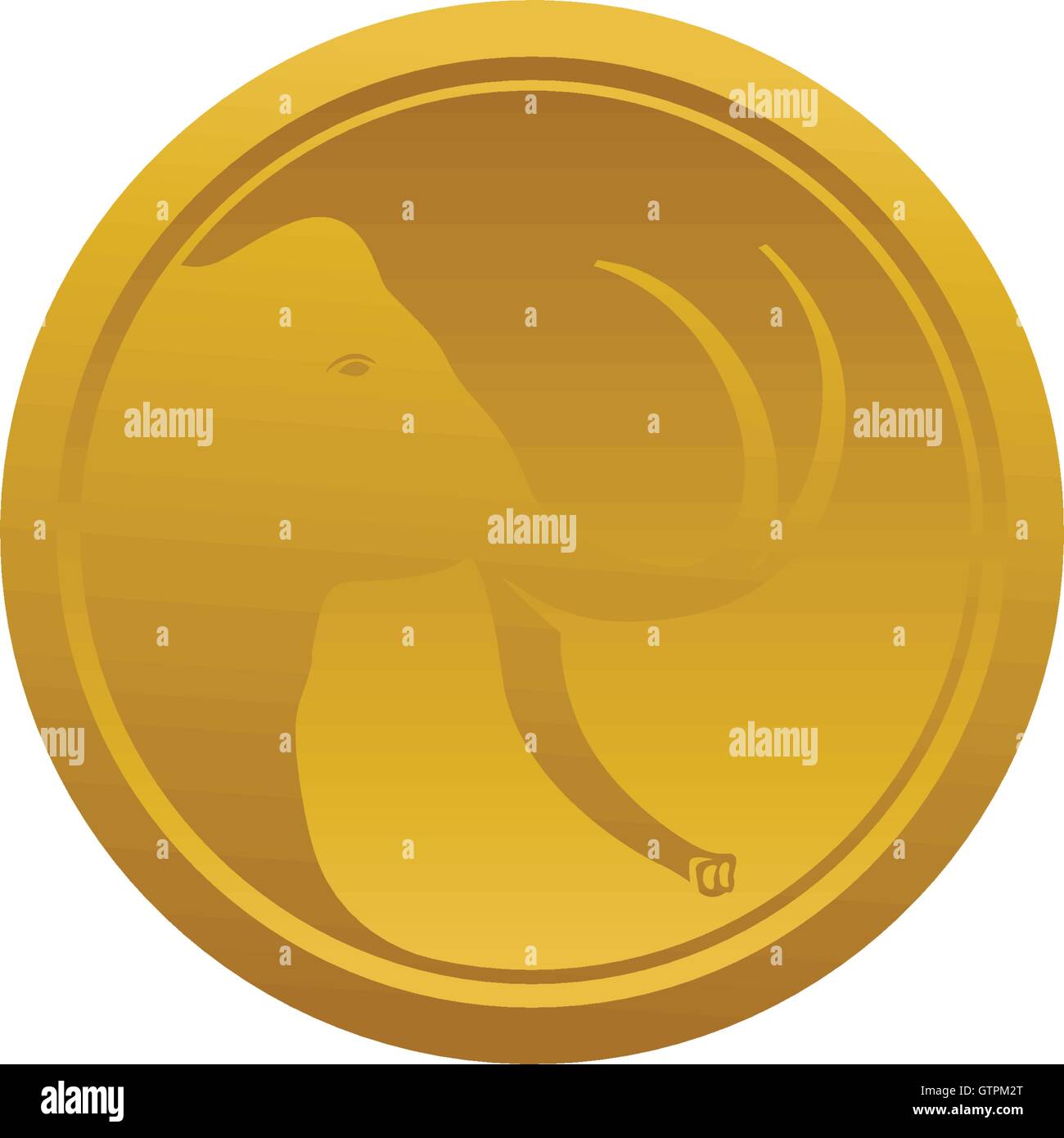 Isolato golden elephant testa logo vettoriale. Round animali immagine sul logo Coin. Illustrazione Vettoriale