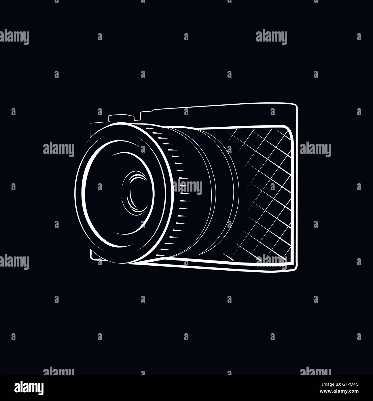 Neri isolati fotocamera foto illustrazione vettoriale. Fotografo logo di apparecchiature. Illustrazione Vettoriale