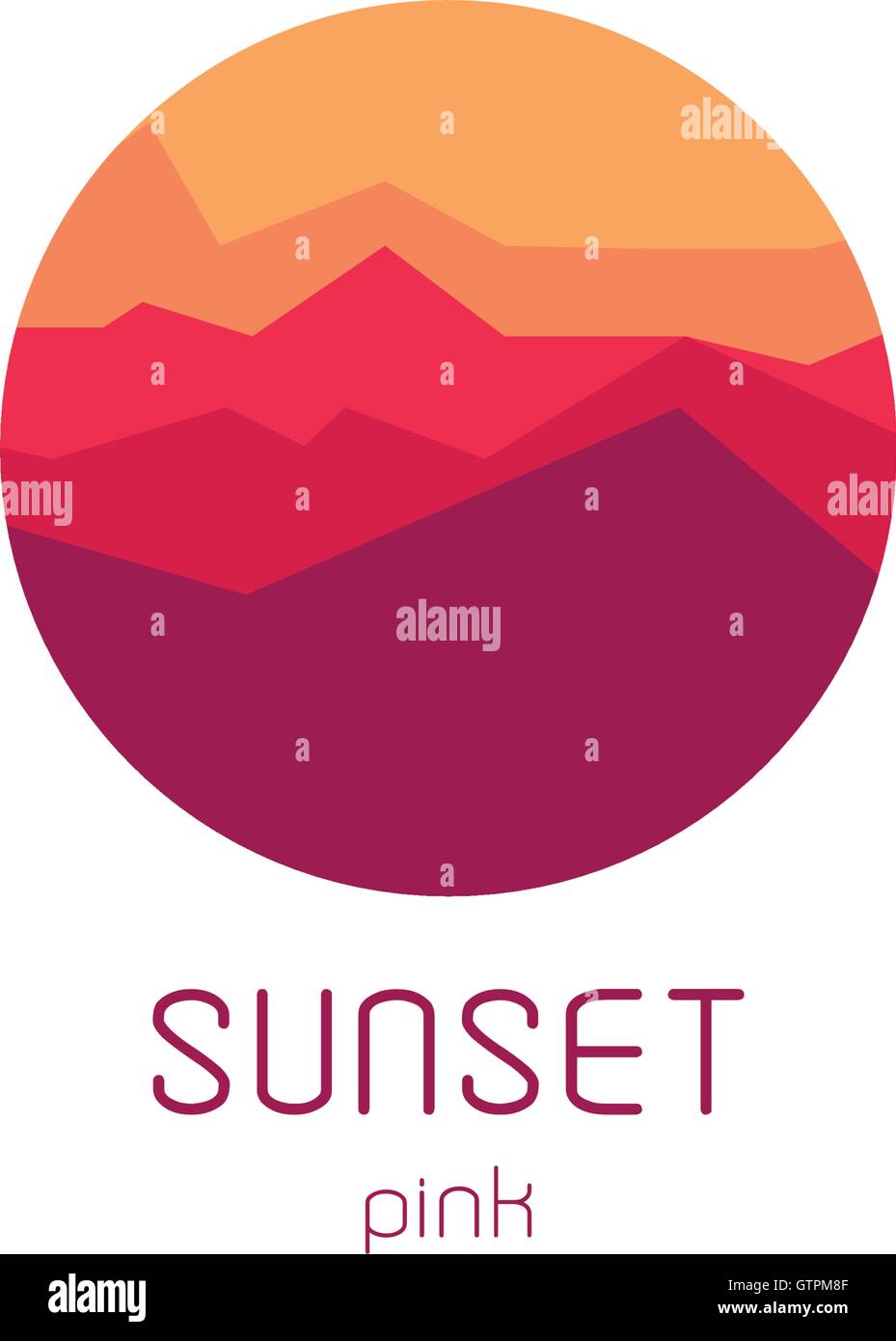 Turno isolato tramonto logo vettoriale. Silhouette di montagne. In stile minimalista del cielo della sera. Illustrazione Vettoriale