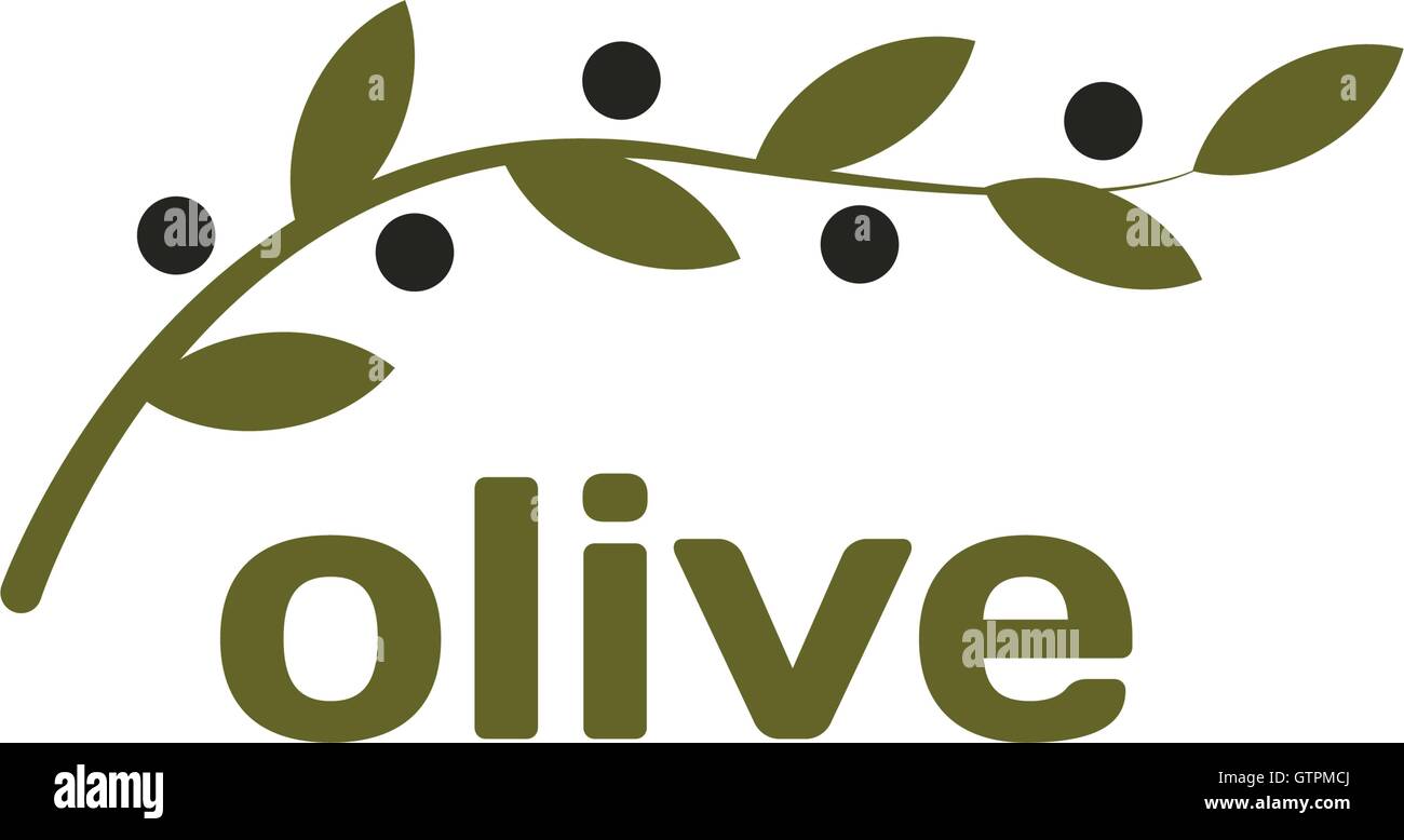 Isolato olive branch vector logo. Logotipo dell'olio. Naturale prodotti sani e la relativa icona. Illustrazione Vettoriale