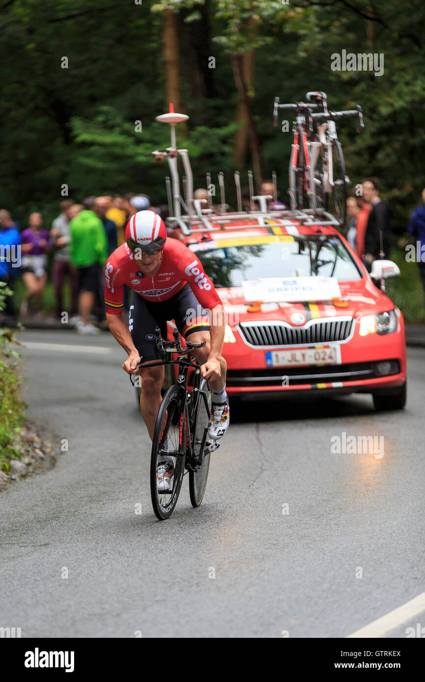Bristol, Regno Unito, 10 settembre 2016. Tour della Gran Bretagna 2016 - stadio 7a: Bristol Cronometro individuale. Andre Greipel (Lotto Soudal) compete in 14.2km cronometro individuale a Bristol. Greipel ottantacinquesimo finito con un tempo di 20 minuti 38 secondi. Credito: Clive Jones/Alamy Live News Foto Stock
