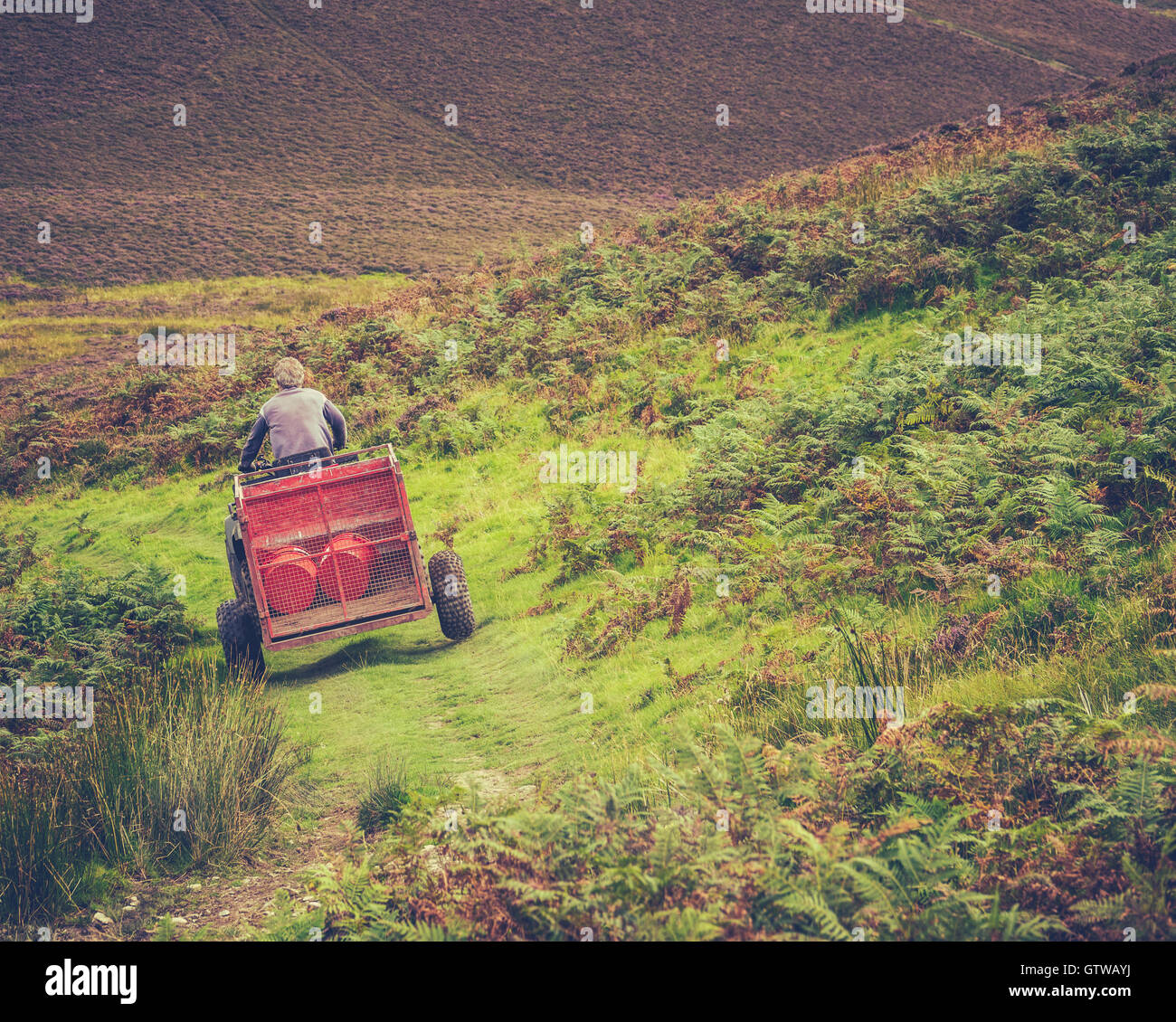 Una collina agricoltore in Scozia rurale Foto Stock