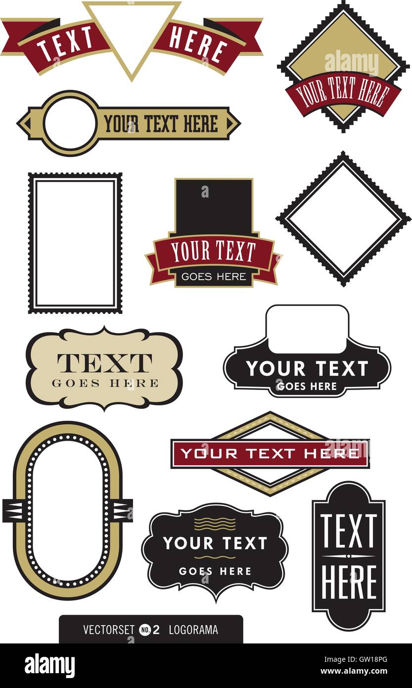 Set di 12 Logo/etichetta disegni vettoriali. Basta trascinare nel proprio testo o immagini per una rapida e facile logo design. Completamente modificabile. Illustrazione Vettoriale