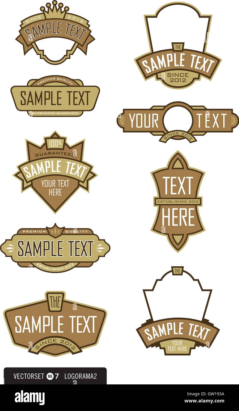 Set di 8 logo vettoriale telaio o etichettare gli elementi di design. Basta aggiungere il proprio testo o immagini per una rapida e facile logo. Completamente modificabile e scalabile. Illustrazione Vettoriale