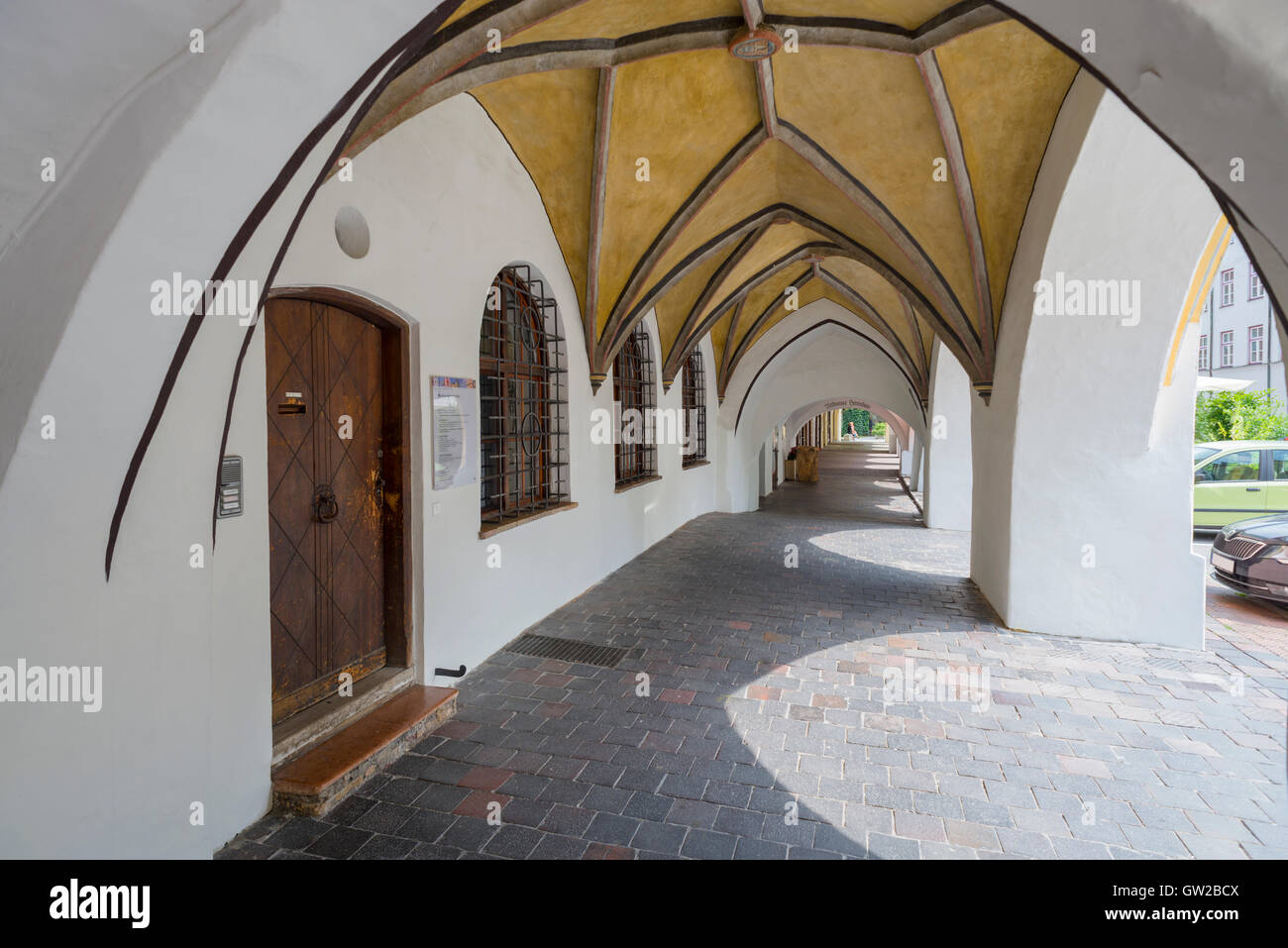 Archivio del passaggio di un patrizio medievale città museo casa nella città vecchia a Wasserburg am Inn, Baviera, Germania Foto Stock