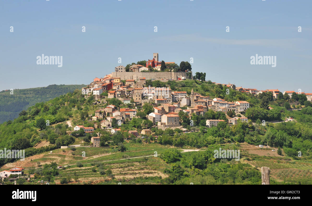 Città medievale di Montona sulla cima di una collina, Croazia Foto Stock