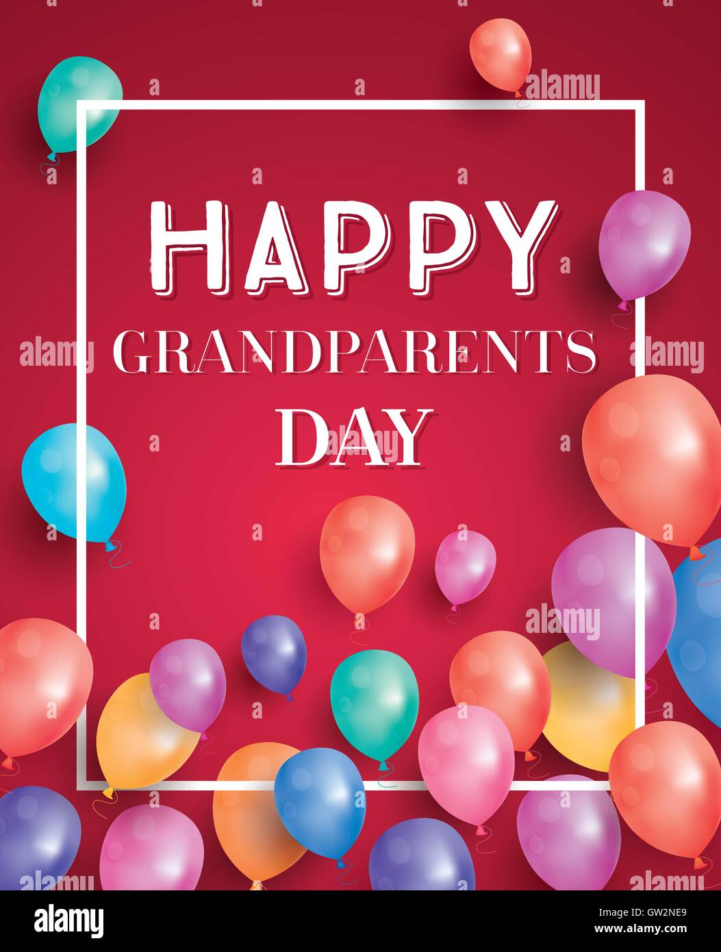 Felice Giorno dei Nonni Card con battenti palloncini e cornice bianca. Illustrazione Vettoriale. Illustrazione Vettoriale