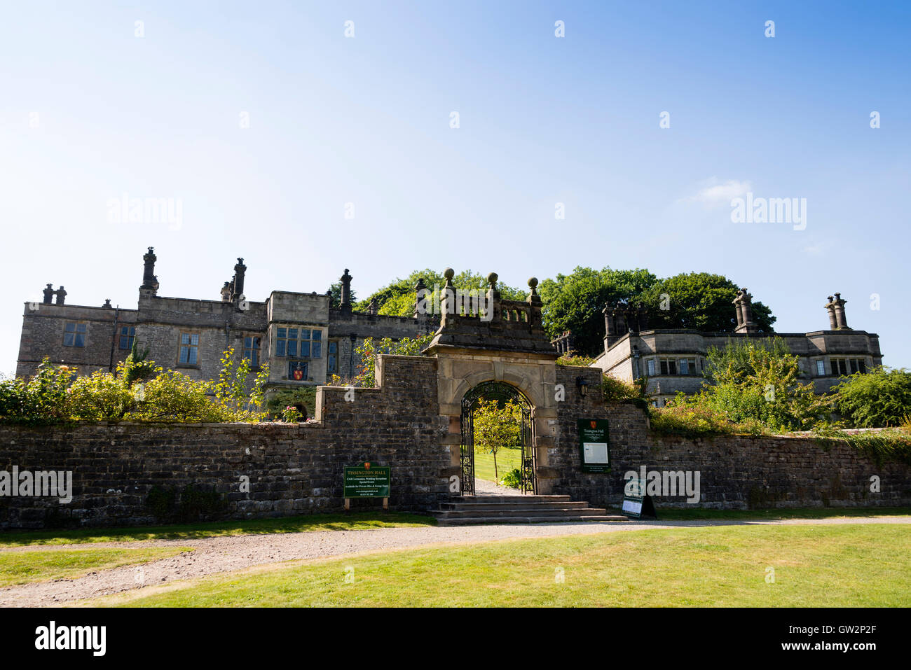 Tissington Hall, Tissington, (Parco Nazionale di Peak District) Derbyshire, Inghilterra, Regno Unito. Foto Stock