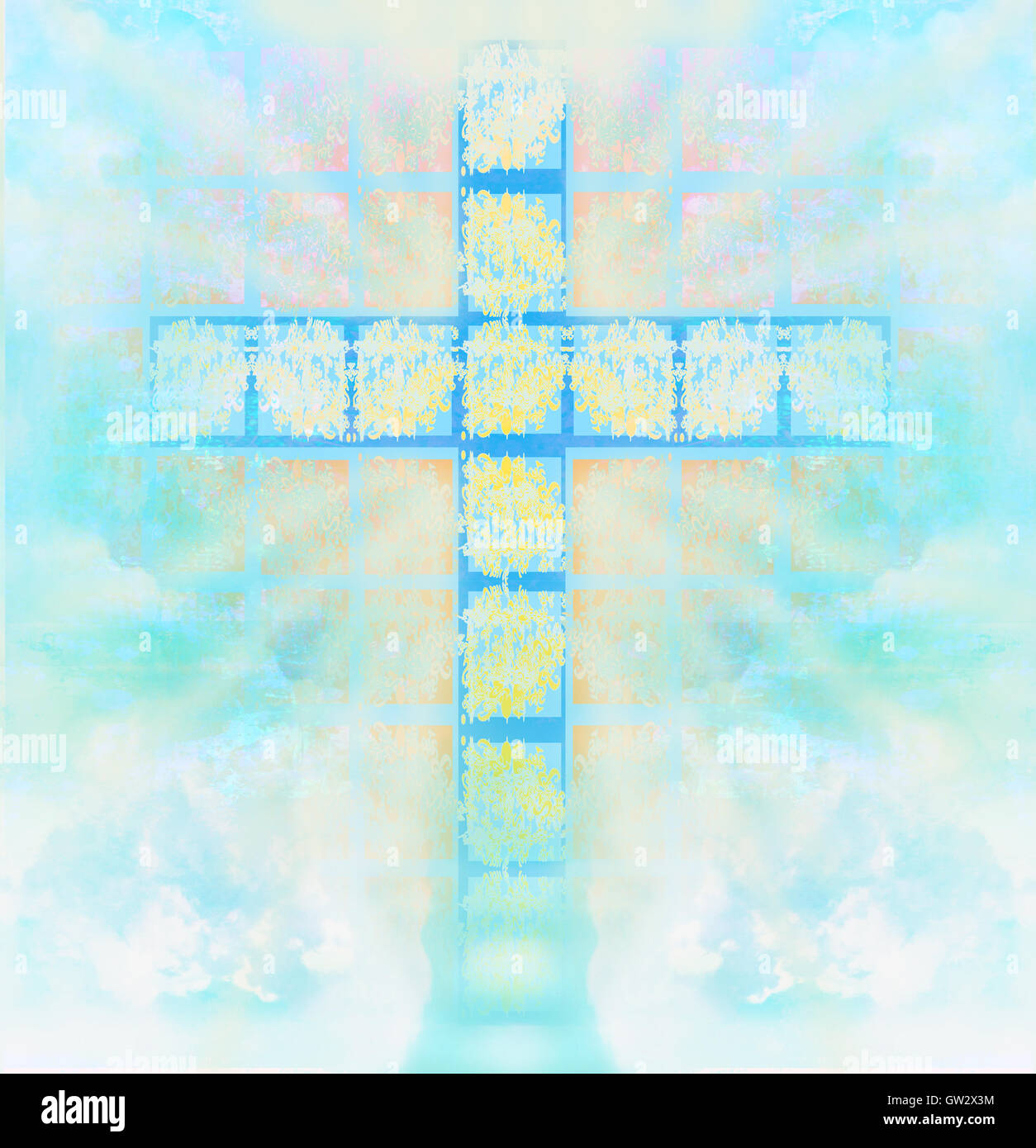 Croce di vetro nel cielo Foto Stock