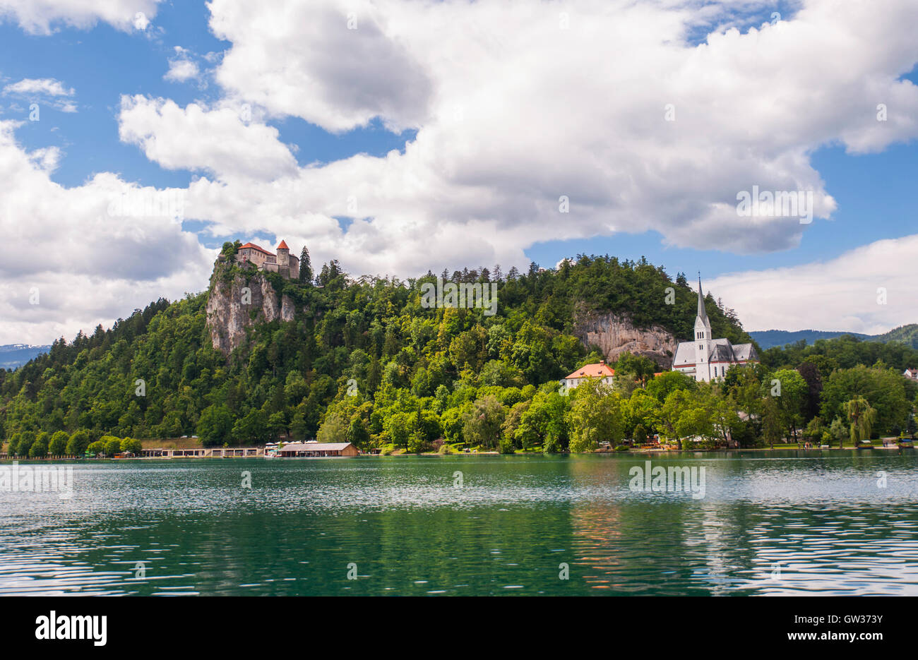 Il castello di Bled, Slovenia Foto Stock