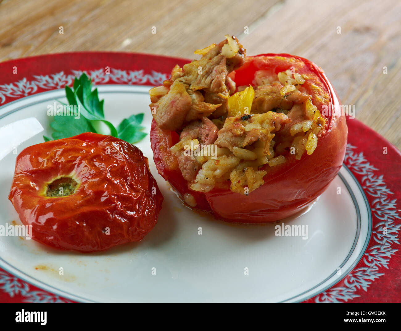 Yalanchi - Pomodori ripieni di carne e riso. Medio Oriente cucina Foto Stock